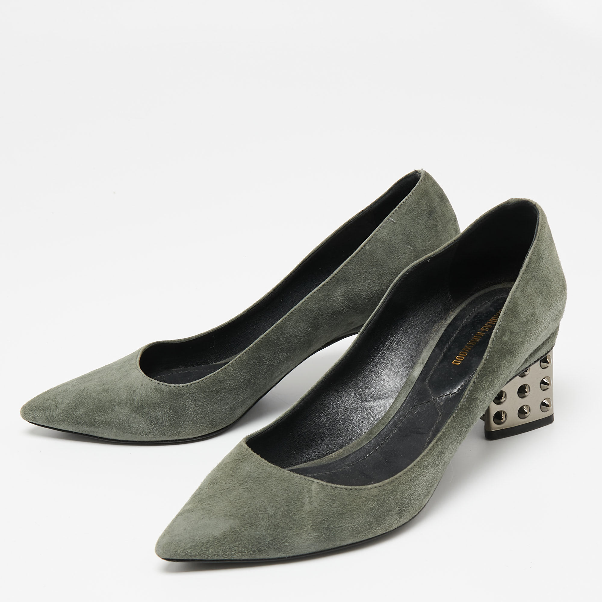 

Nicholas Kirkwood Grey Suede Studded Heel Pumps Size