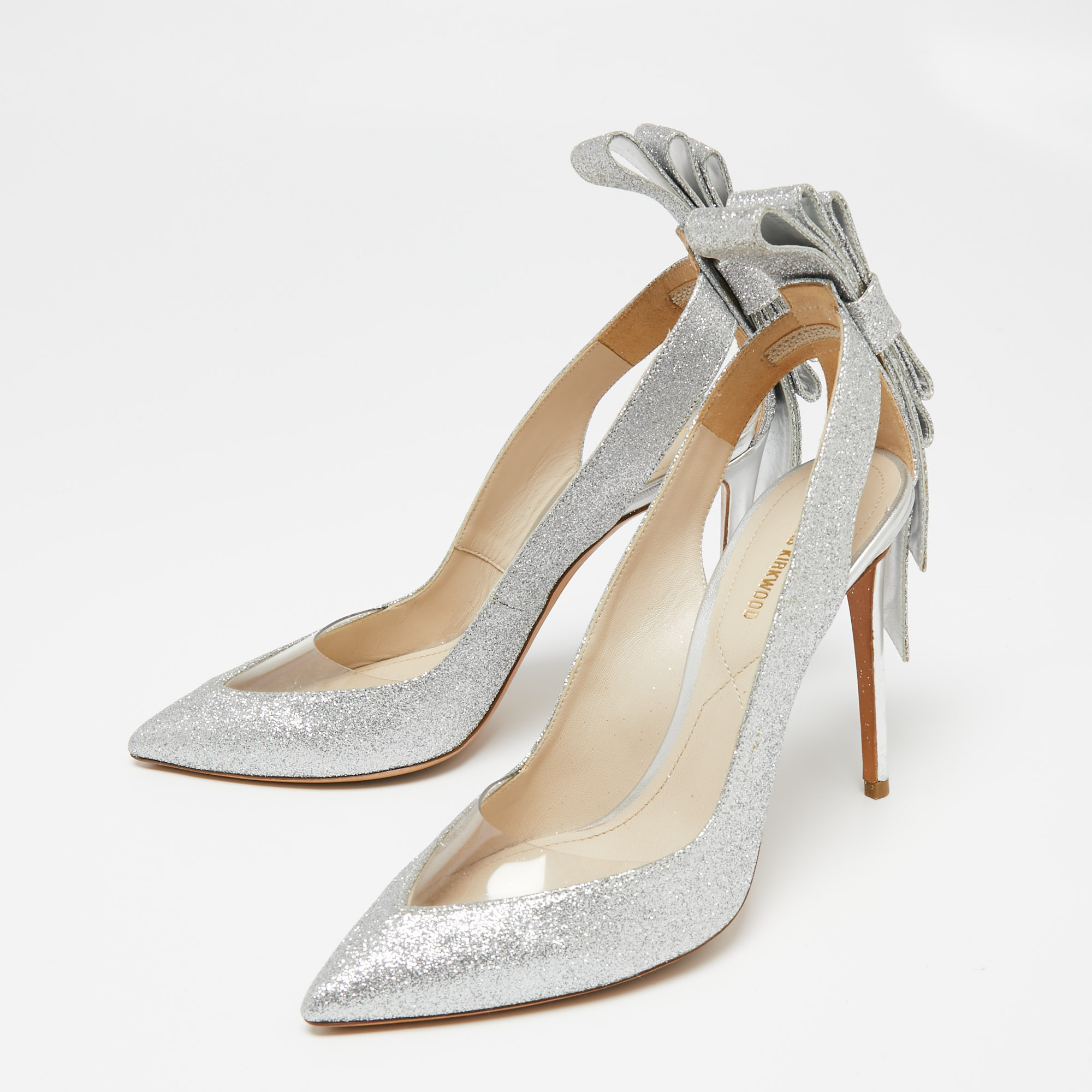 

Nicholas Kirkwood Silver Glitter And PVC Bow Pumps Size