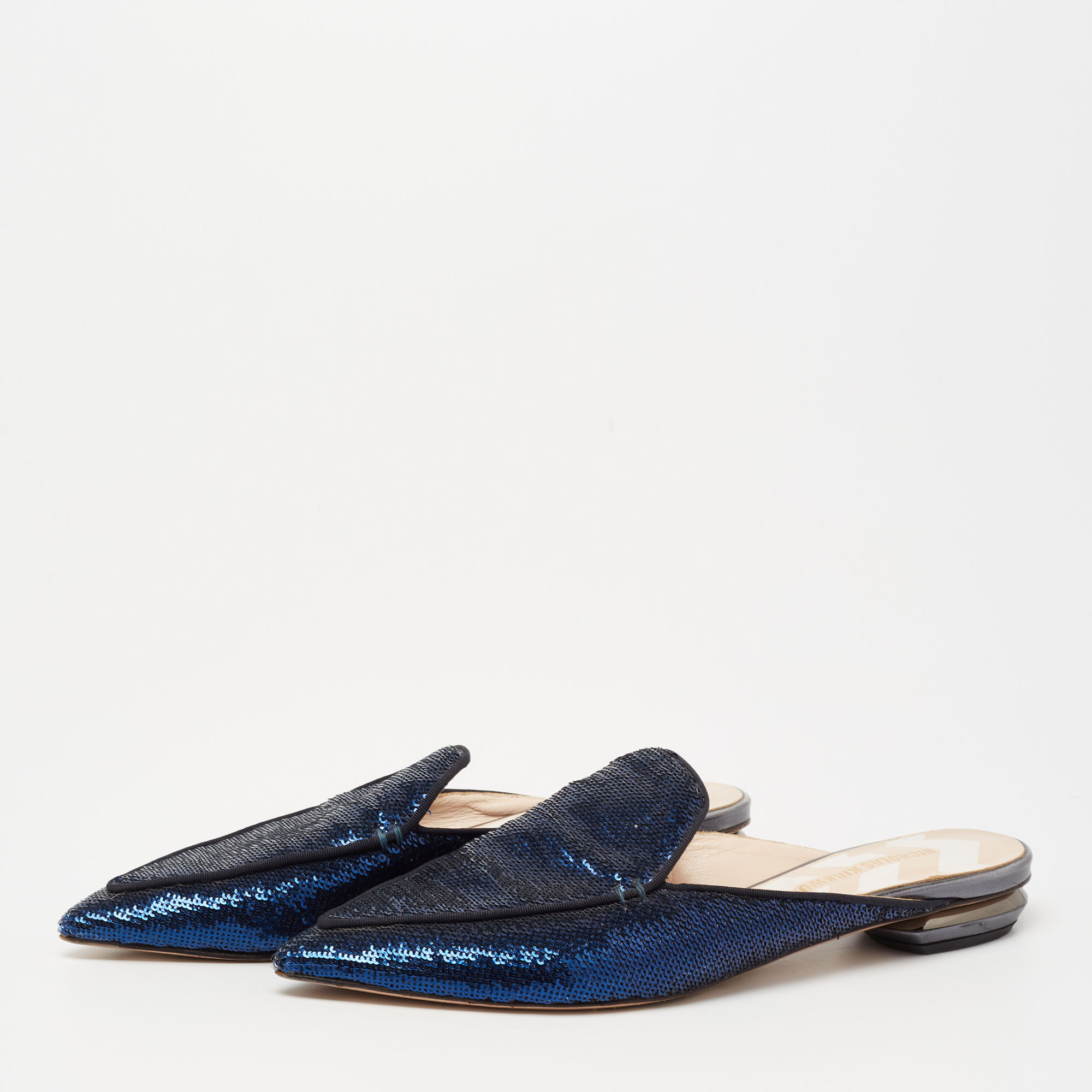 

Nicholas Kirkwood Blue Sequin Beya Mules Sandals Size