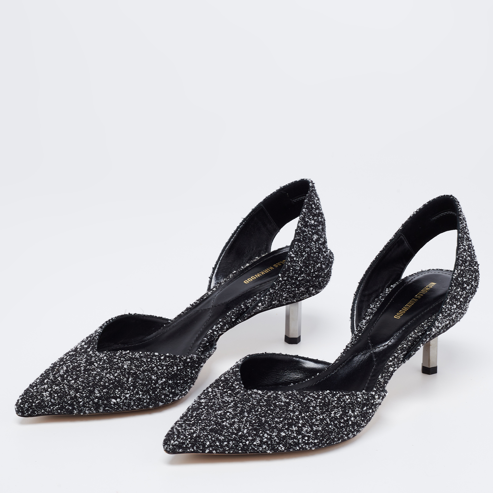 

Nicholas Kirkwood Black/White Tweed Fabric Polly Bouclé Slingback Pumps Size