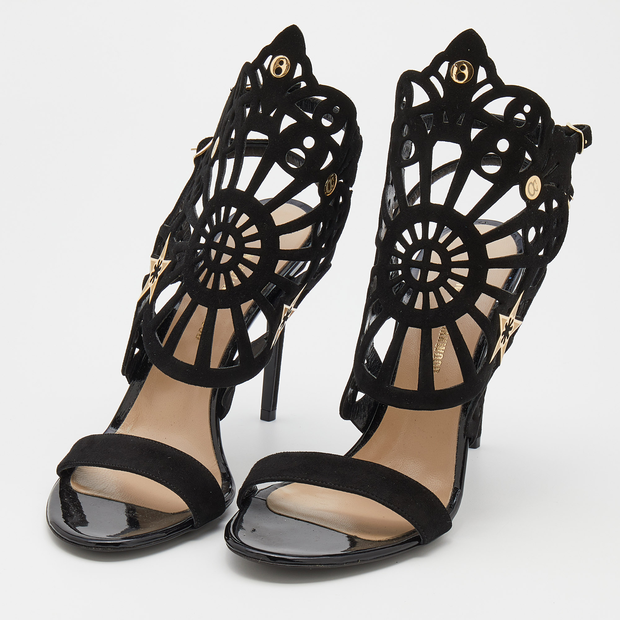 

Nicholas Kirkwood Black Nubuck Leather Cut-Out Ankle Strap Sandals Size