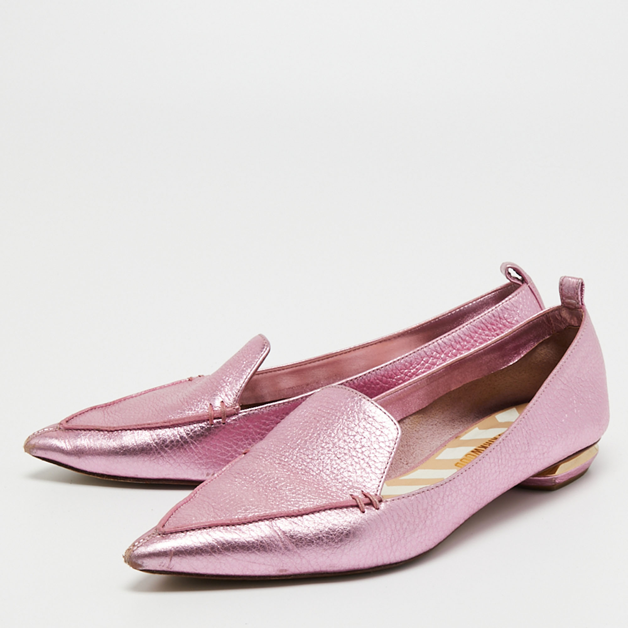 

Nicholas Kirkwood Metallic Pink Textured Leather Beya Pointed Toe Loafers Size