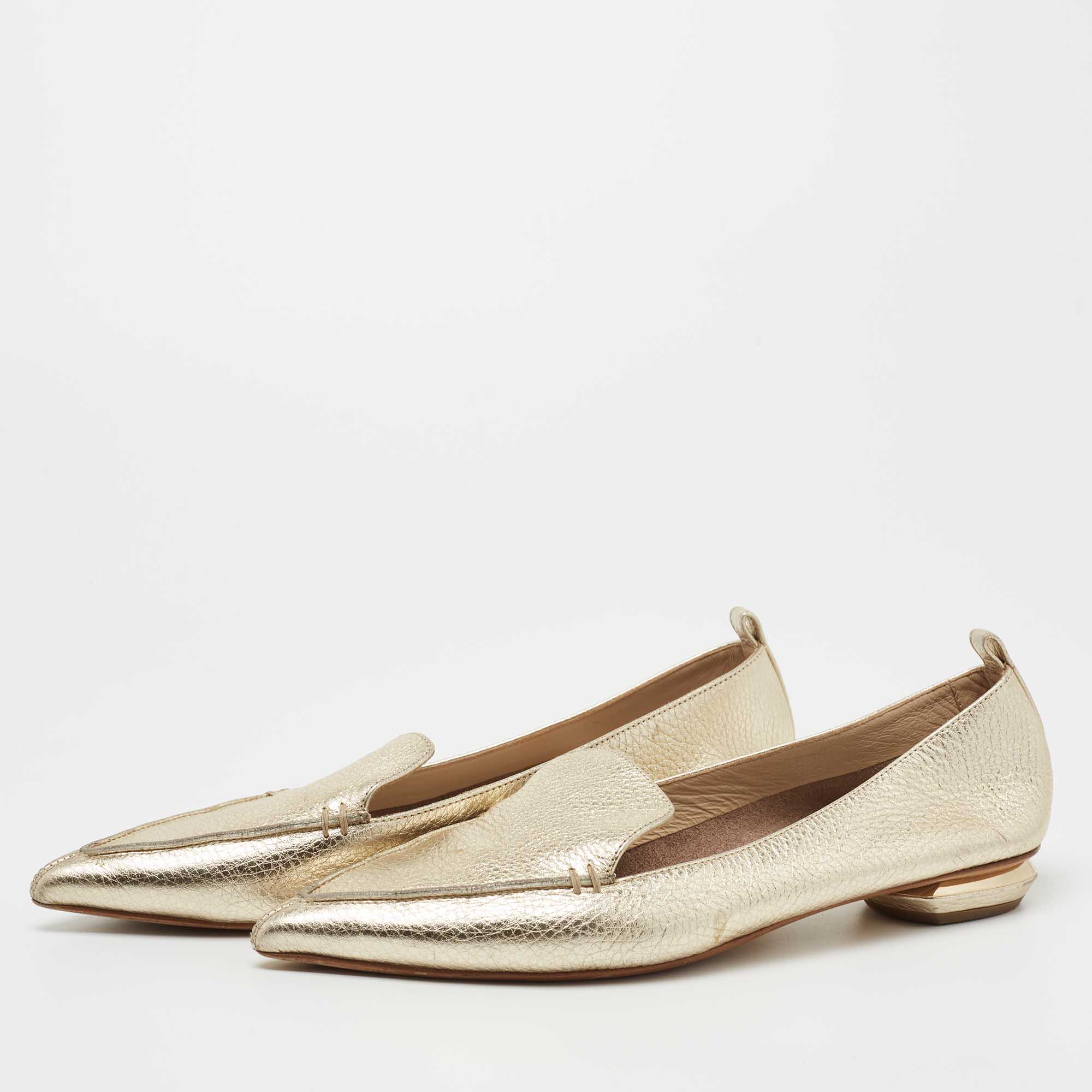 

Nicholas Kirkwood Metallic Gold Leather Beya Loafers Size