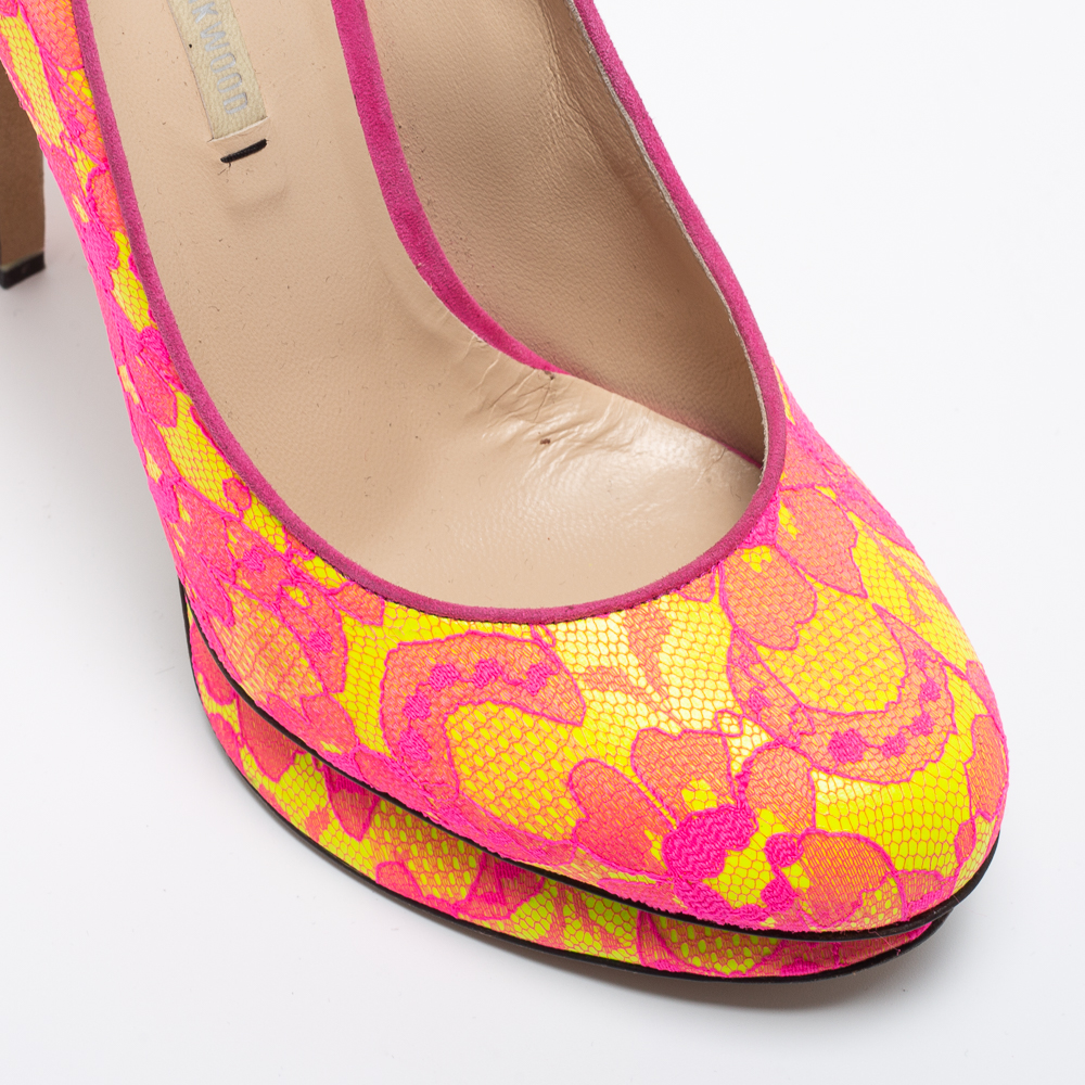 Nicholas Kirkwood Two Tone Satin and Lace Platform Pumps Size 38 