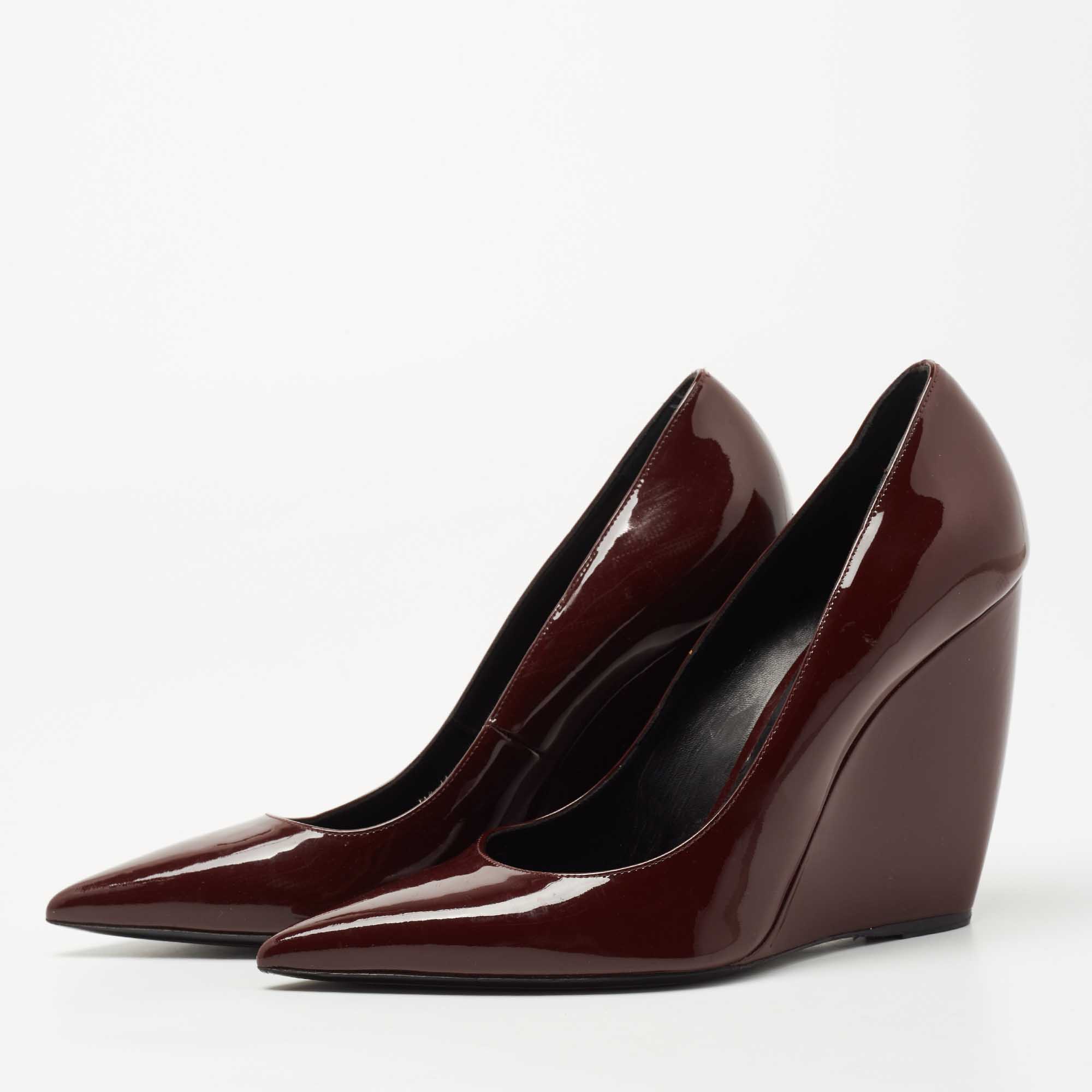 

Nicholas Kirkwood Burgundy Patent Leather Pointed Toe Wedge Pumps Size