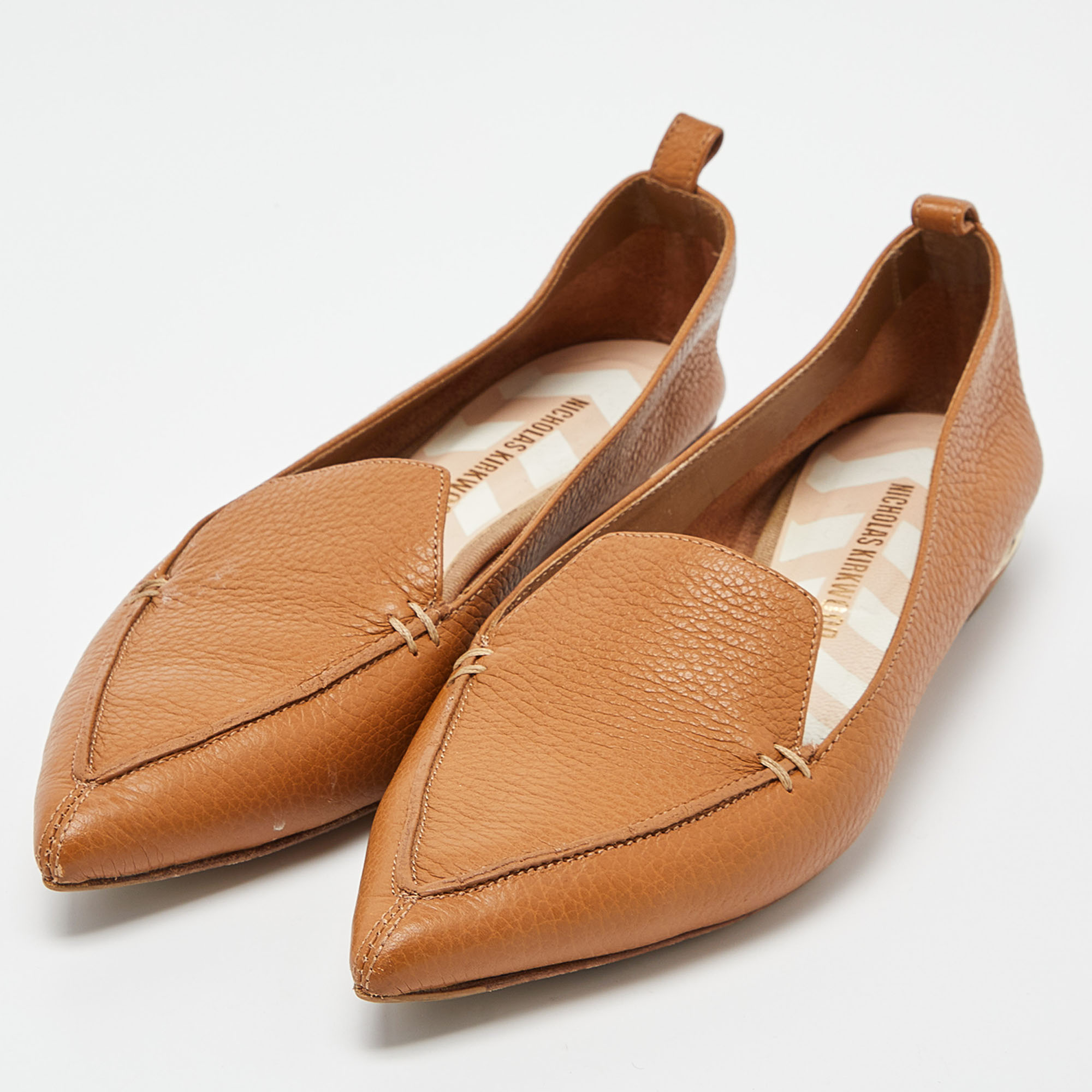 

Nicholas Kirkwood Tan Leather Beya Pointed-Toe Loafers Size