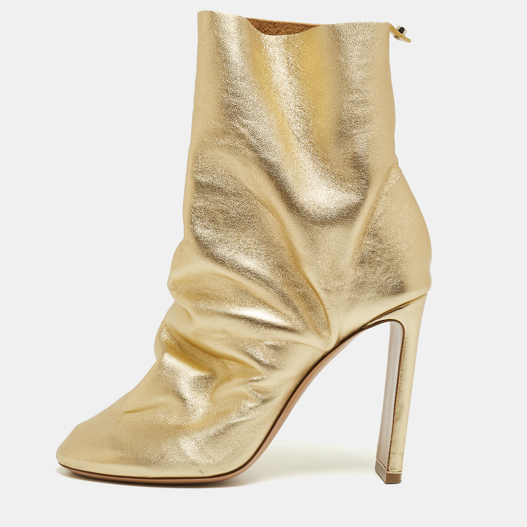 Pre-owned Nicholas Kirkwood Metallic Gold Foil Leather D'arcy Ruched Ankle Booties Size 38.5