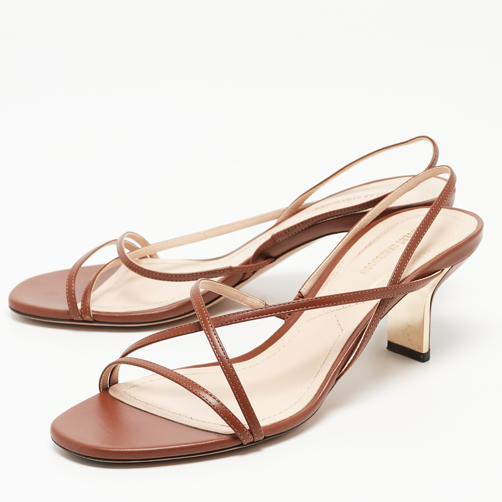 

Nicholas Kirkwood Brown Leather Slingback Sandals Size