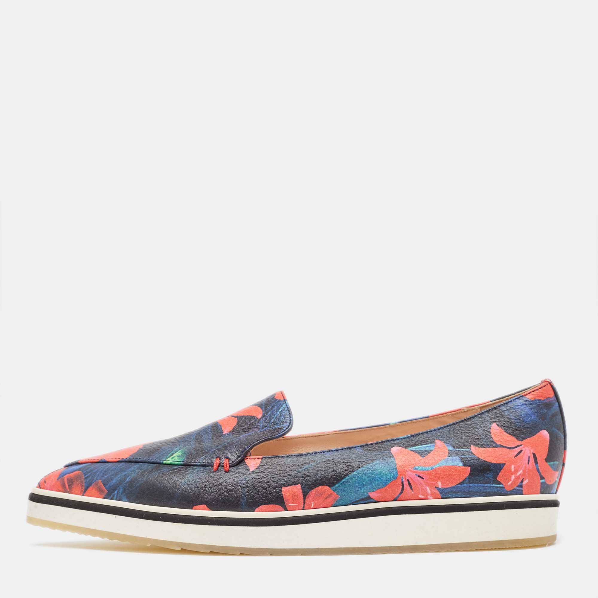 Multicolor Floral Print Leather Alona Smoking Slipper