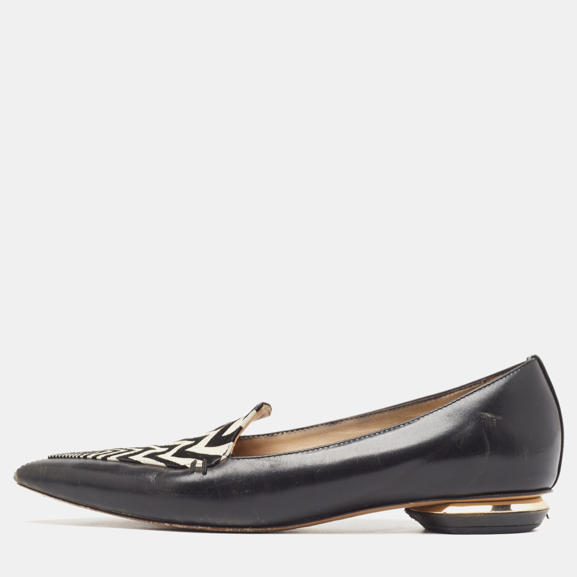 

Nicholas Kirkwood Black/White Leather Beya Zigzag Pointed Toe Ballet Flats Size
