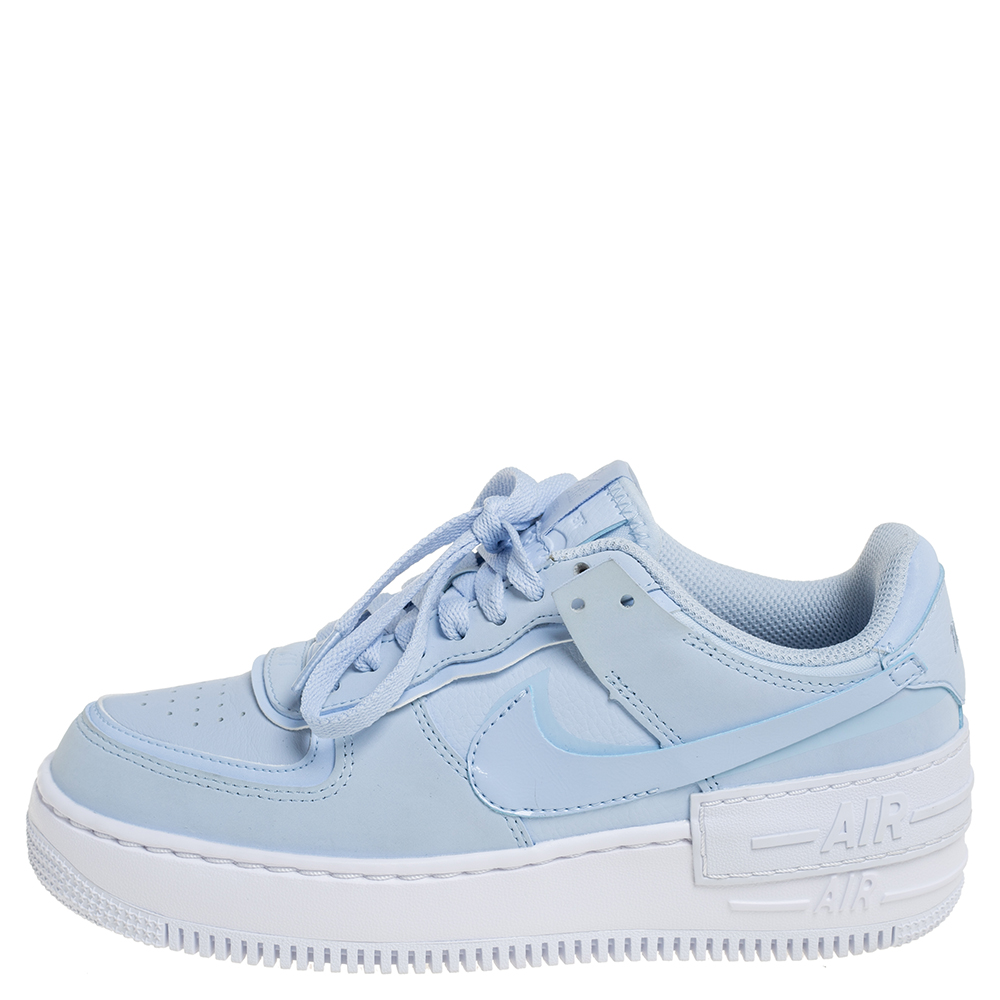 

Nike Blue Leather Air Force 1 Shadow Baby Blue Ghost Sneakers Size