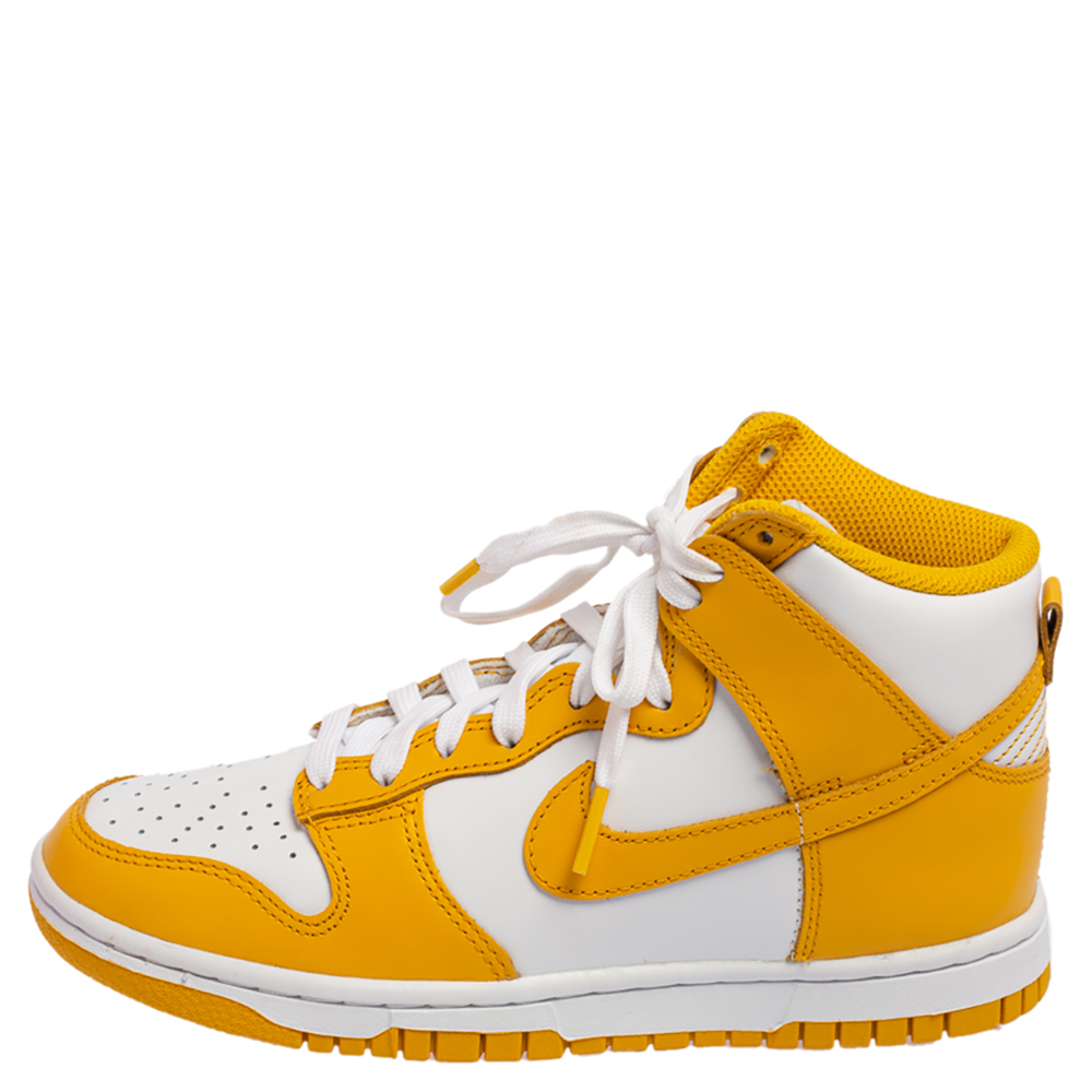 

Nike Dark Sulfur/White Leather Dunk High Top Sneakers Size, Yellow