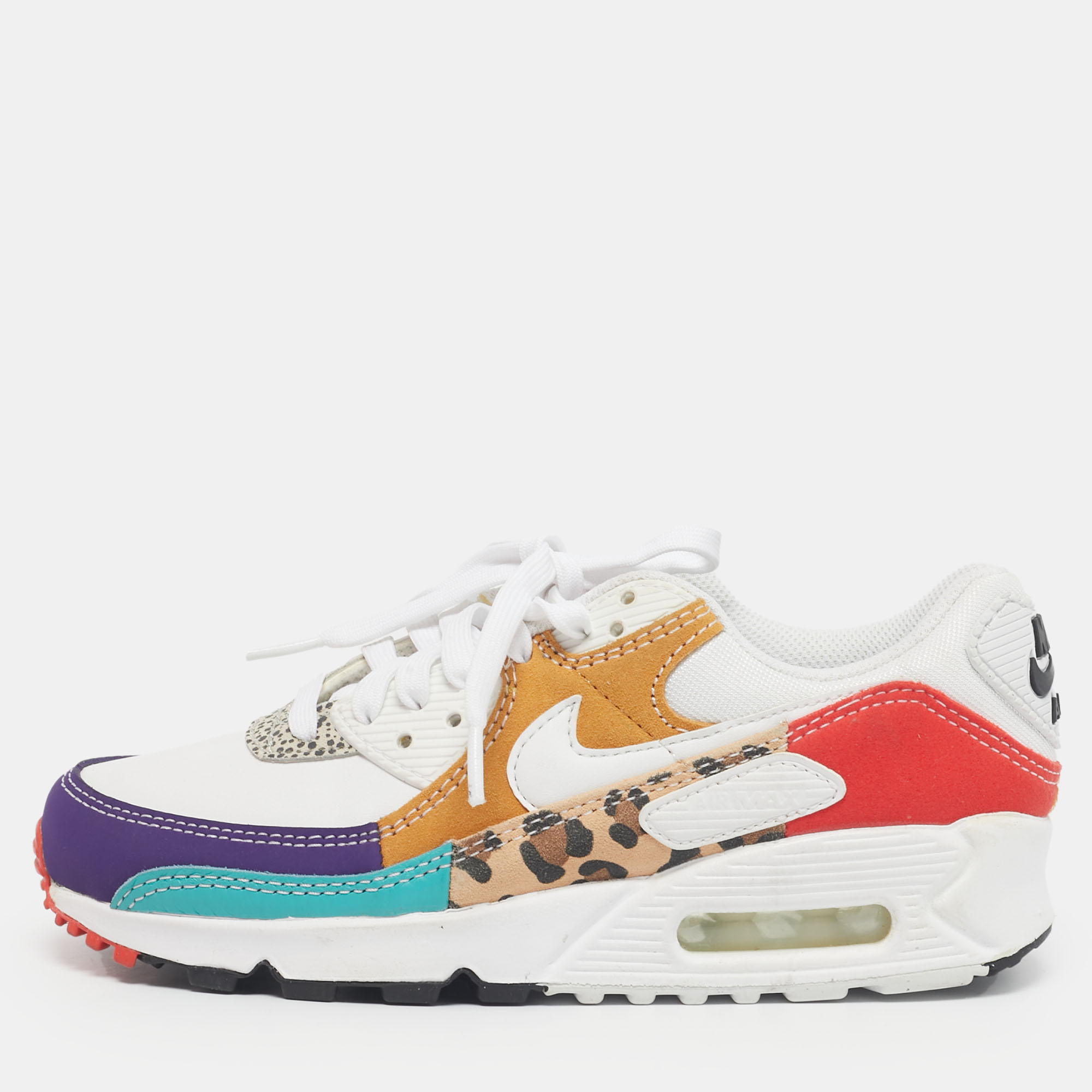 Nike Multicolor Leather and Suede Nike Air Max 90 SE Animal White Sneakers Size 36.5