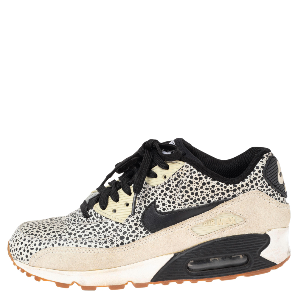 

Nike Black/White Leather and Suede Air Max 90 Safari Sneakers Size