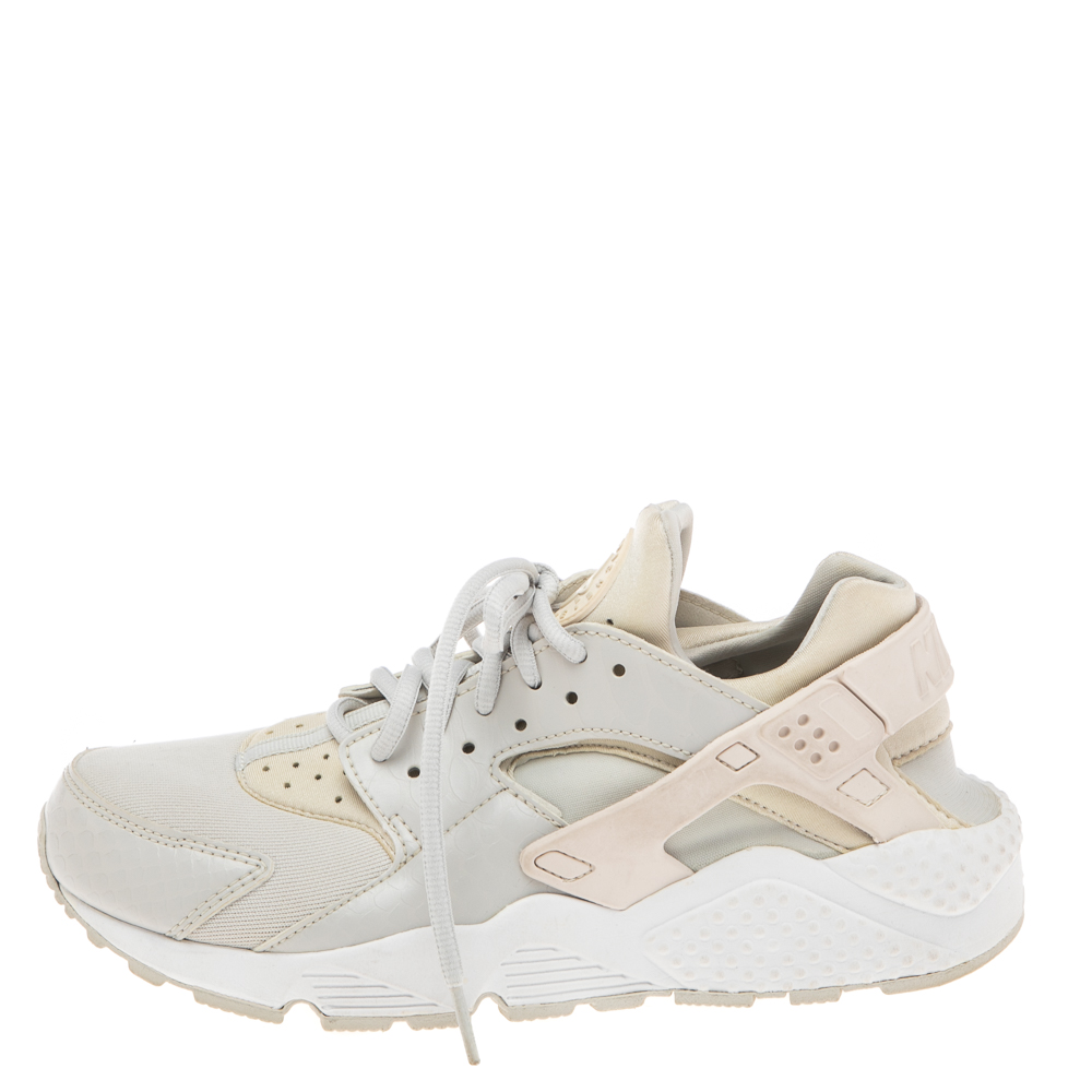 

Nike Air Grey/Beige Fabric And Python Embossed Leather Huarache Sneakers Size