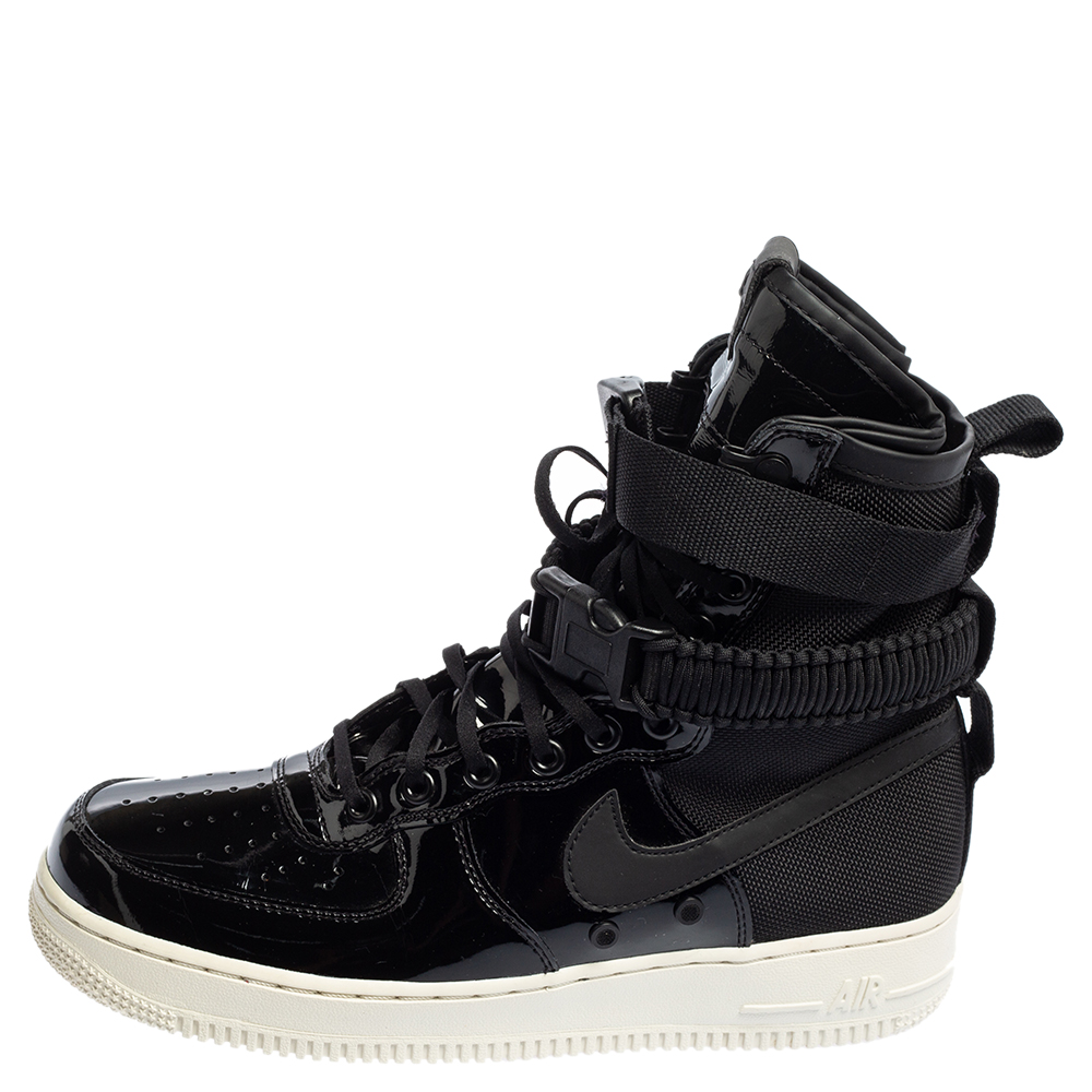 

Nike Air Force 1 Black Patent Leather And Nylon Special Force Sneakers Size