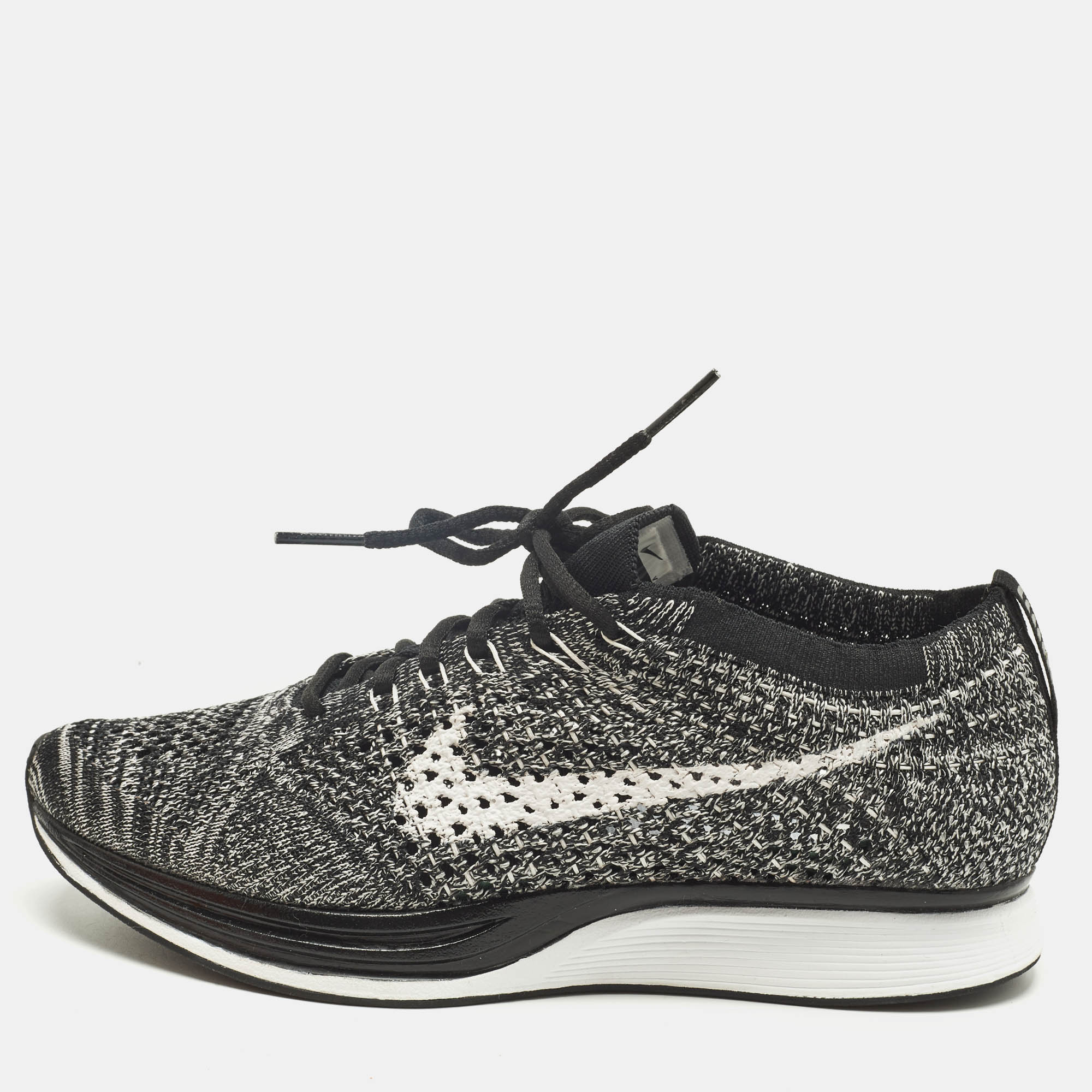 Pre-owned Sacai White/black Knit Fabric Racer Oreo 2 Lace Up Sneakers Size 36.5