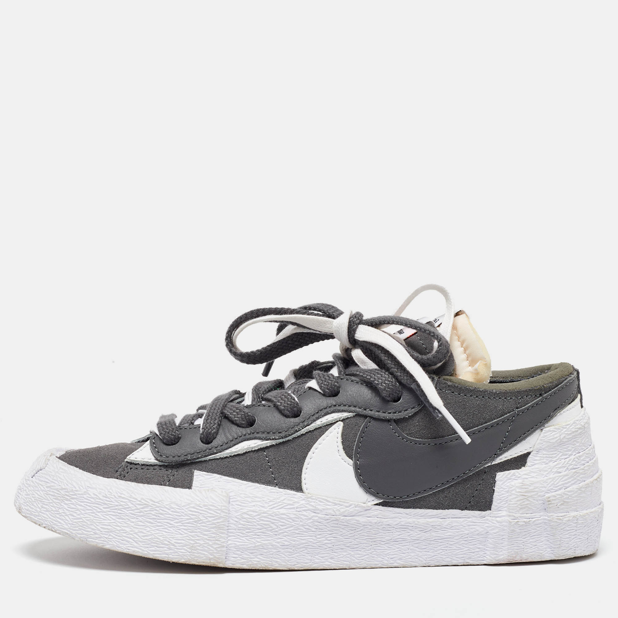 Pre-owned Nike X Sacai Grey Suede Blazer Low Iron Grey Sneakers Size 40