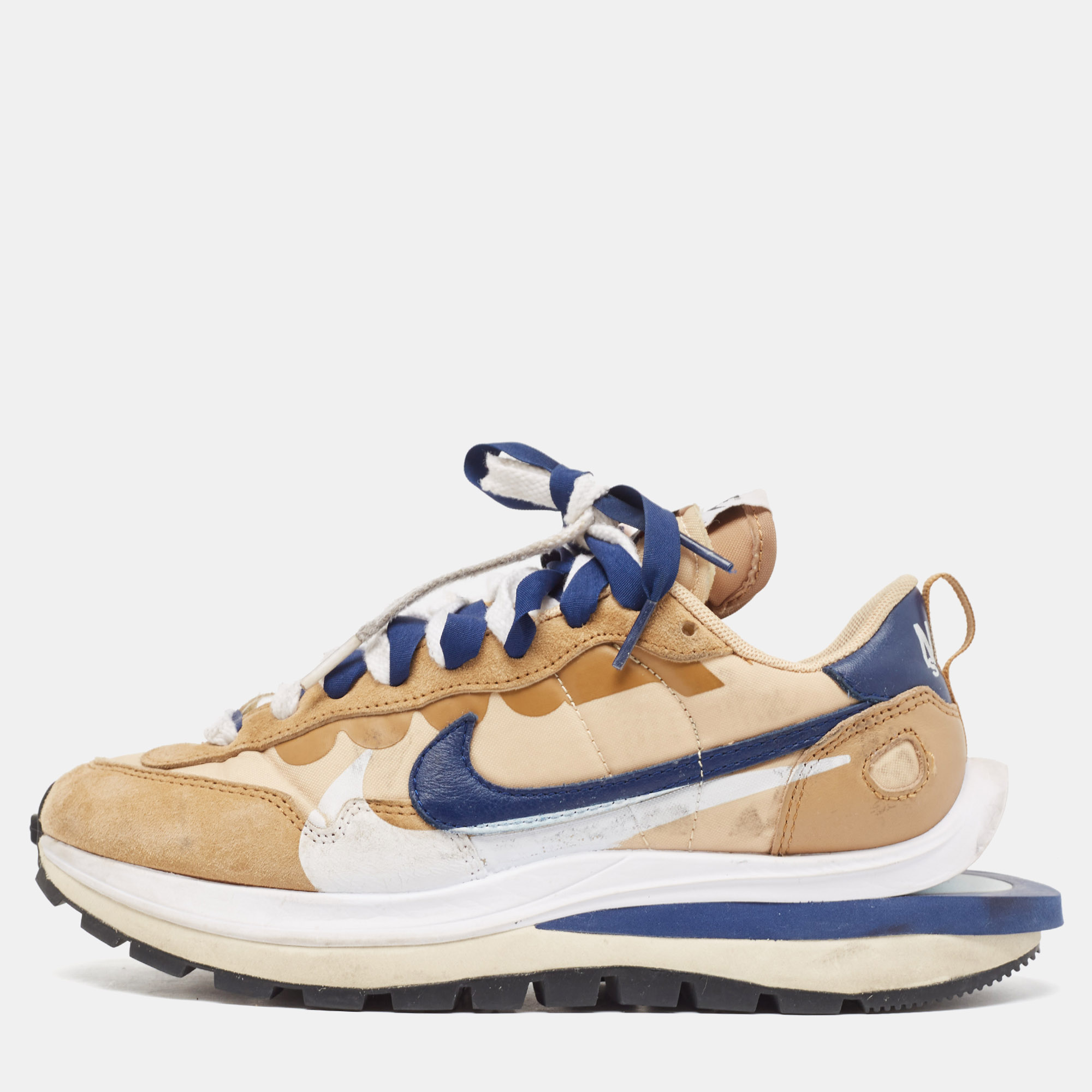 

Nike x Sacai Multicolor Leather and Fabric Vaporwaffle Sesame Blue Void Sneakers Size