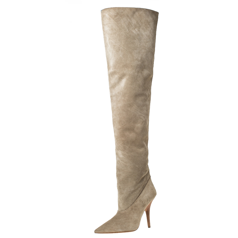 Yeezy Beige Suede Season 5 Over The Knee Pointed Toe Boots Size 38.5 ...