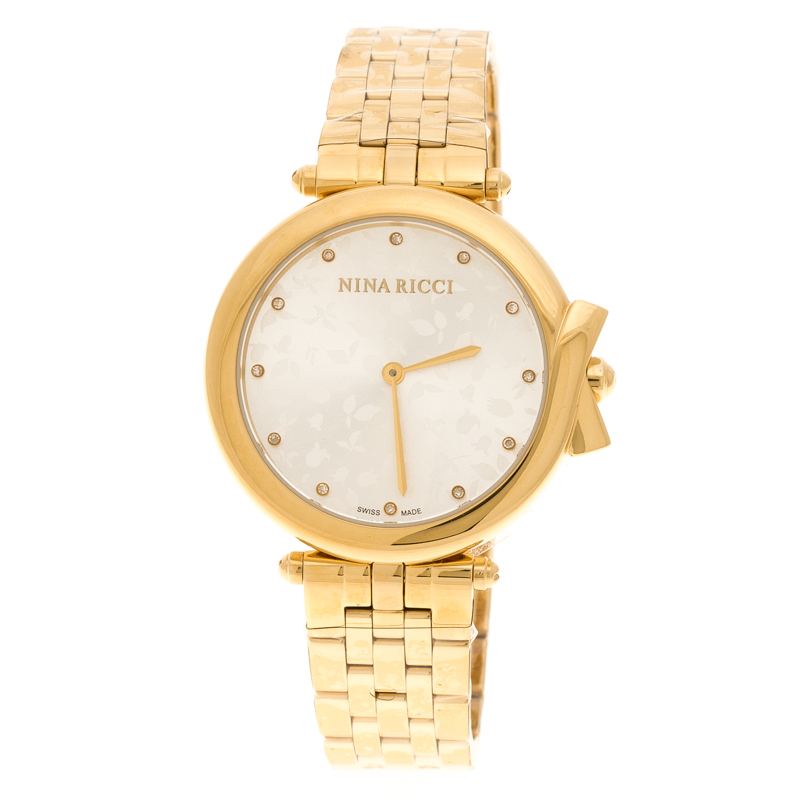 Nina Ricci Silver Gold-Plated Stainless Steel Classic Women's Wristwatch 37MM