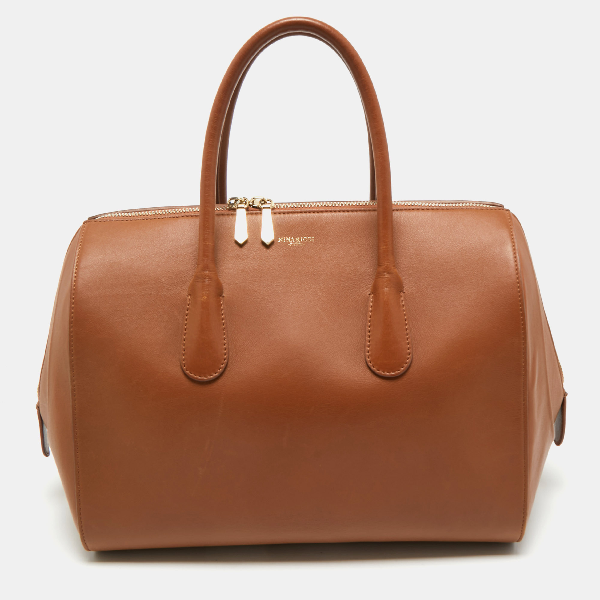 

Nina Ricci Brown Leather Zip Boston Bag