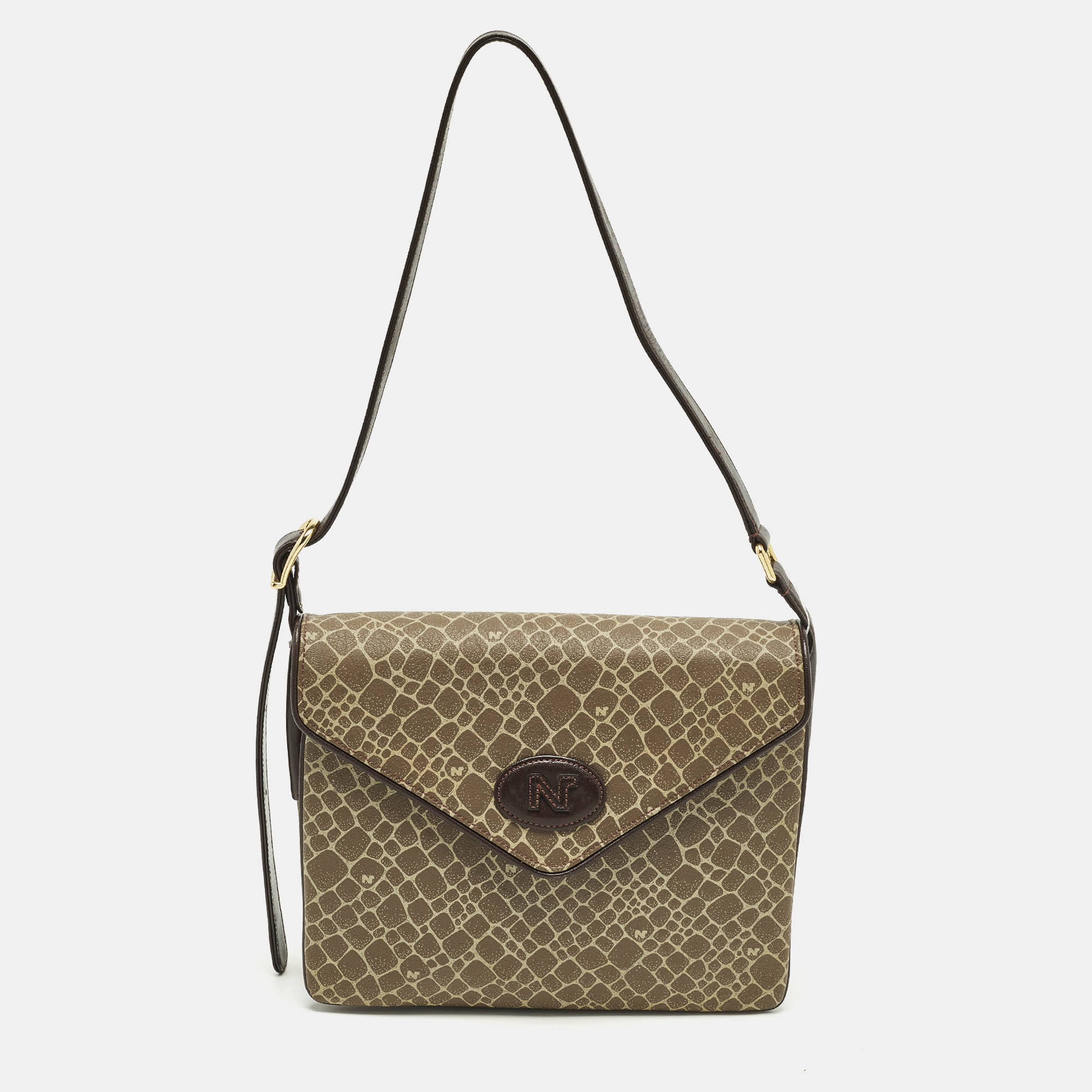 

Nina Ricci Envelope Flap Brown Printed Leather Shoulder Bag