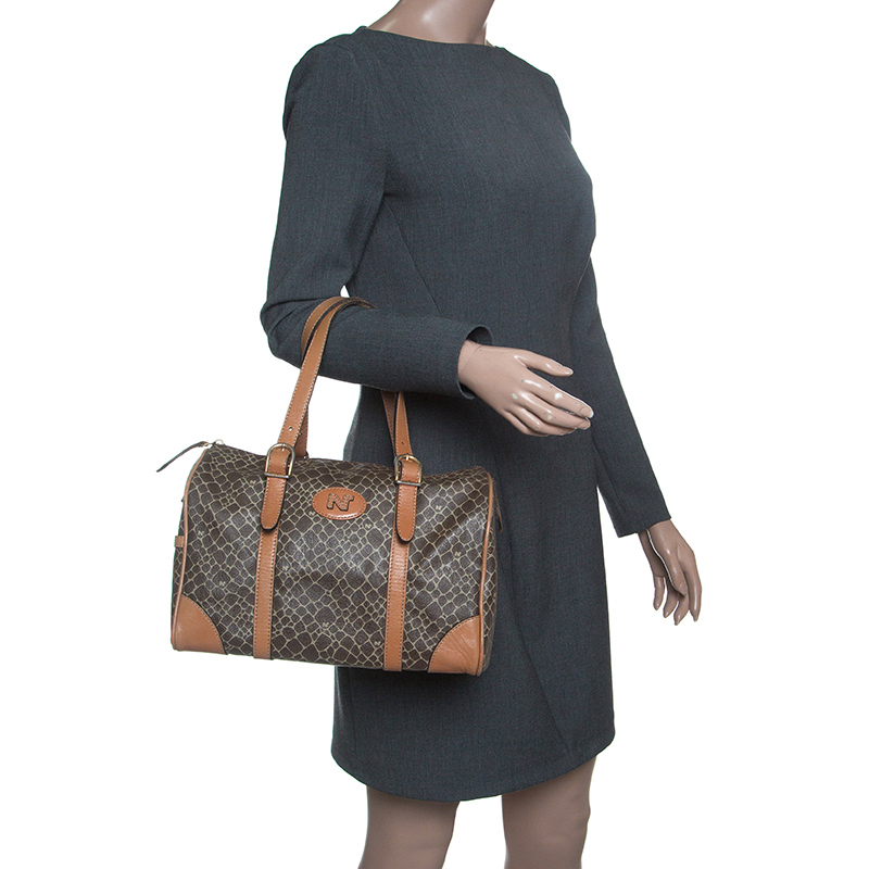 

Nina Ricci Brown Coated Canvas Boston Bag