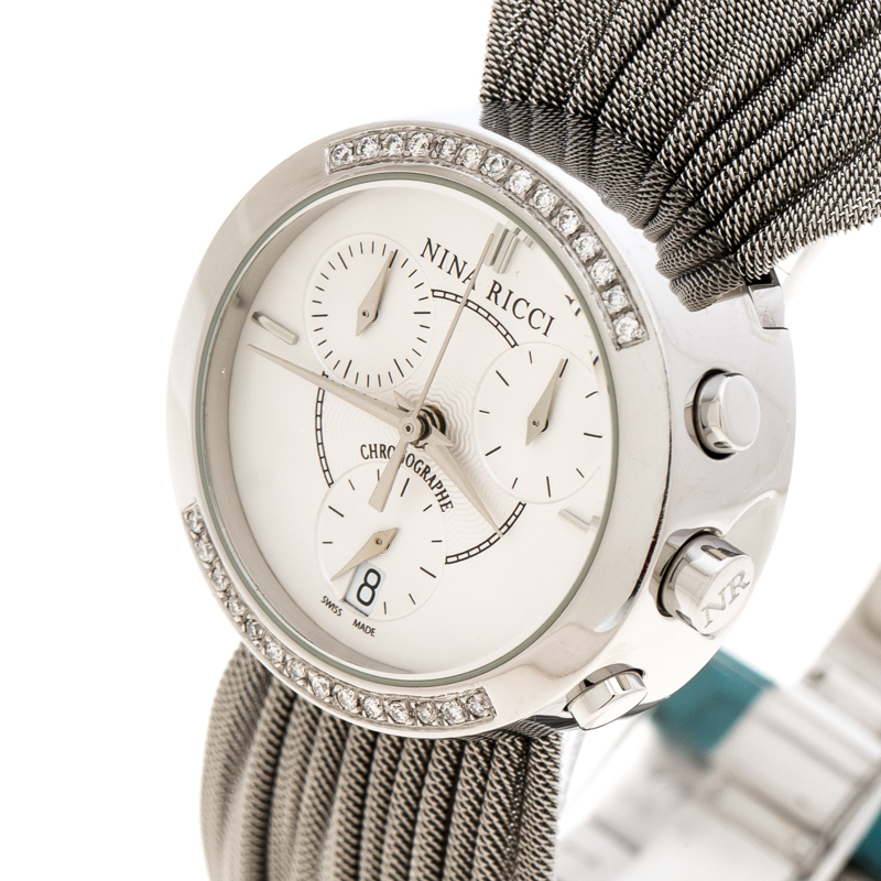 

Nina Ricci Silver White Stainless Steel Diamonds N021.15 Chronograph Women's Wristwatch