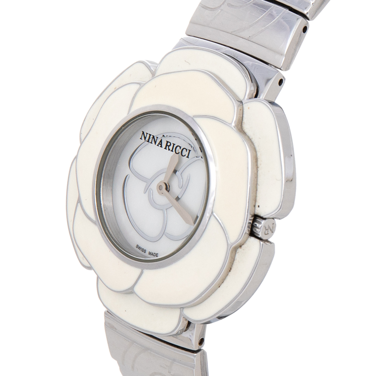 

Nina Ricci Mother Of Pearl Enamel Camellia Motif Stainless Steel N051002SM Women's Wristwatch, Silver