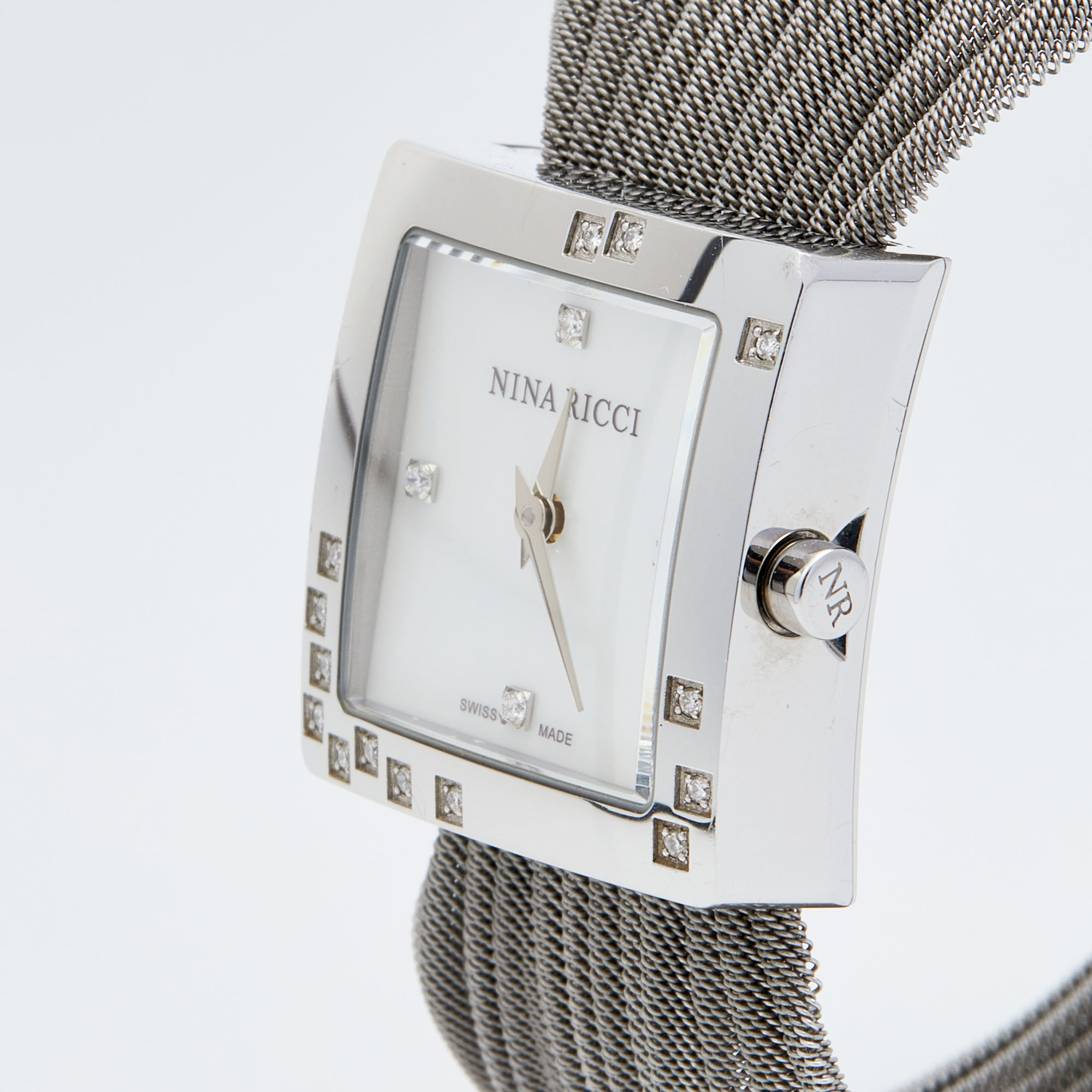 

Nina Ricci Mother of Pearl Stainless Steel Diamonds N019.12 Women's Wristwatch, Silver
