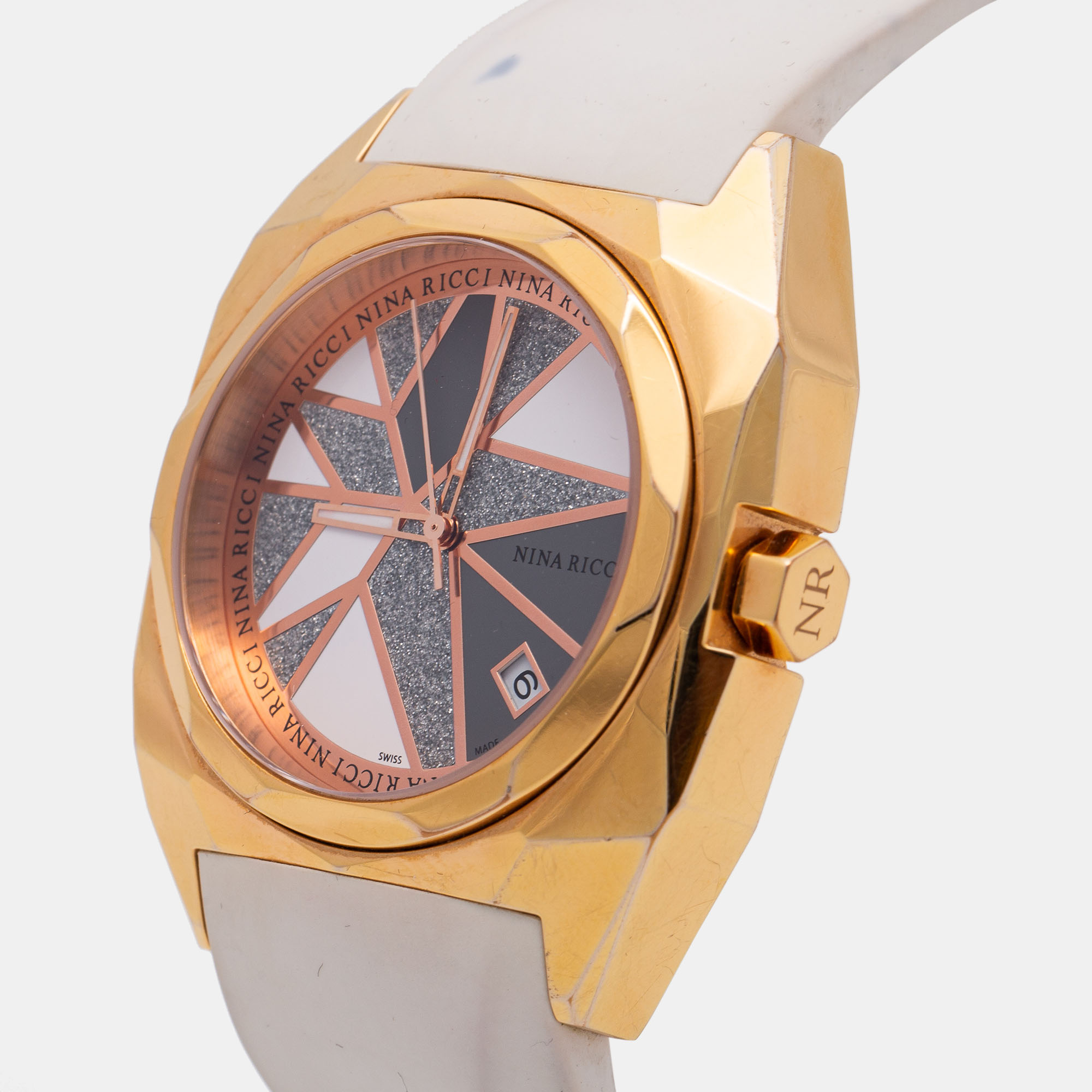 

Nina Ricci Silver Rose Gold Plated Stainless Steel Rubber Star NO28.53 Women's Wristwatch