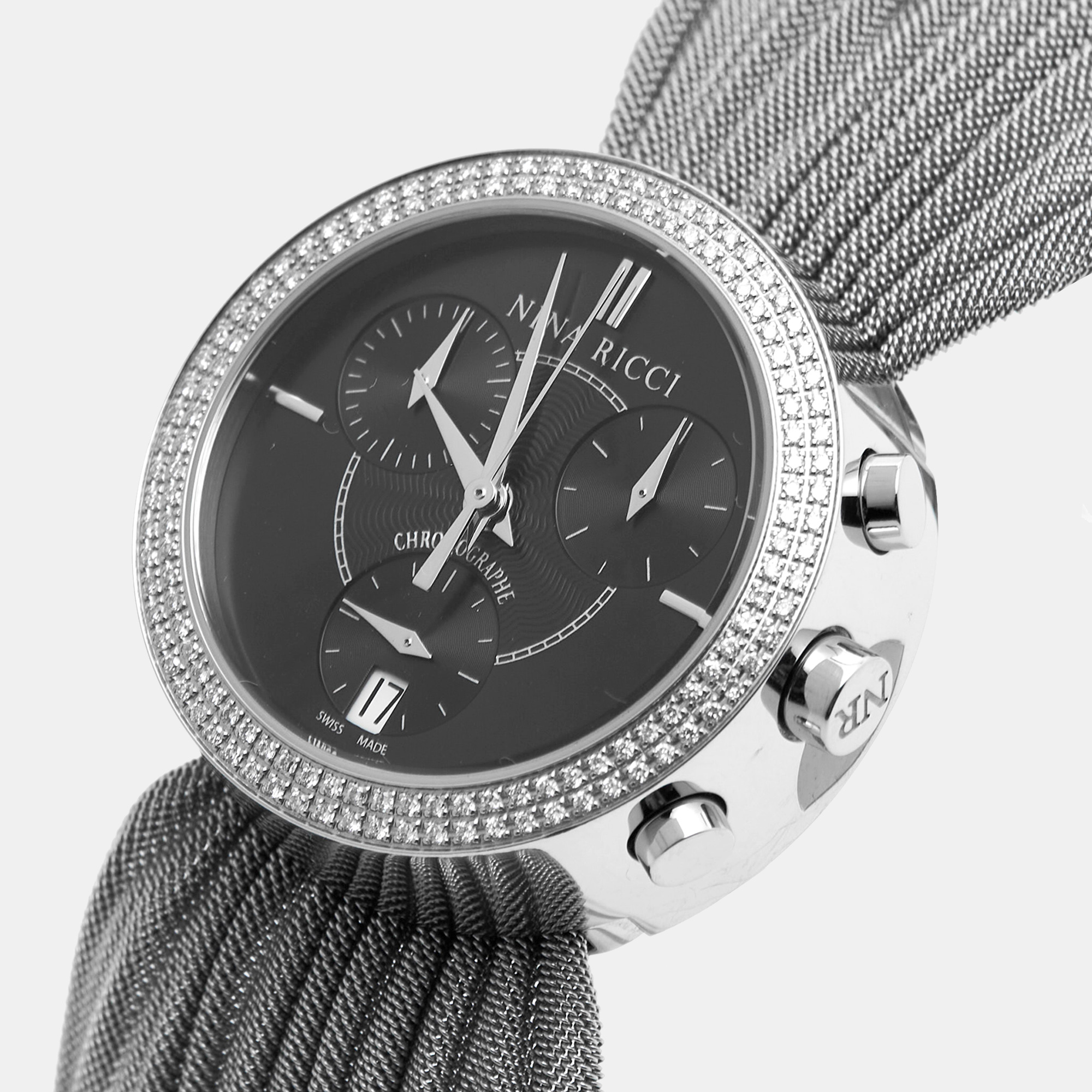 

Nina Ricci Black Stainless Steel Diamonds N021.15 Quartz Chronograph Women's Wristwatch