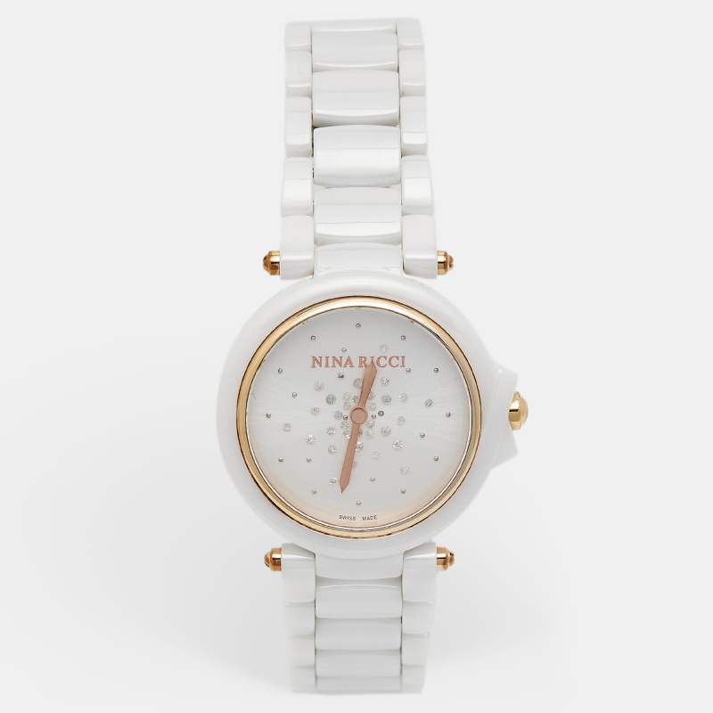 

Nina Ricci Silver Diamond Ceramic Two-Tone Stainless Steel NO68007SM Women's Wristwatch, White