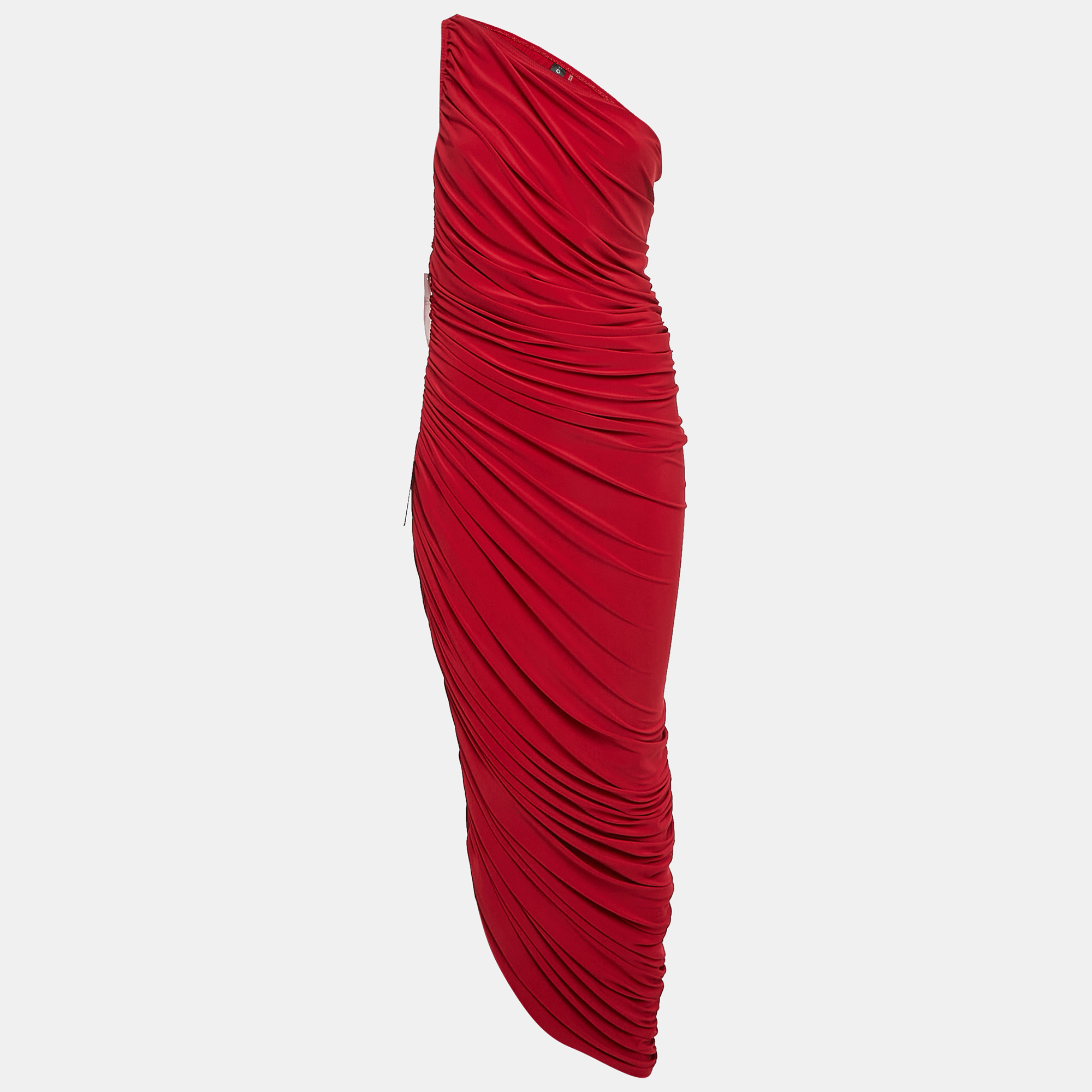 

Norma Kamali Red Jersey Ruched One-Shoulder Gown M