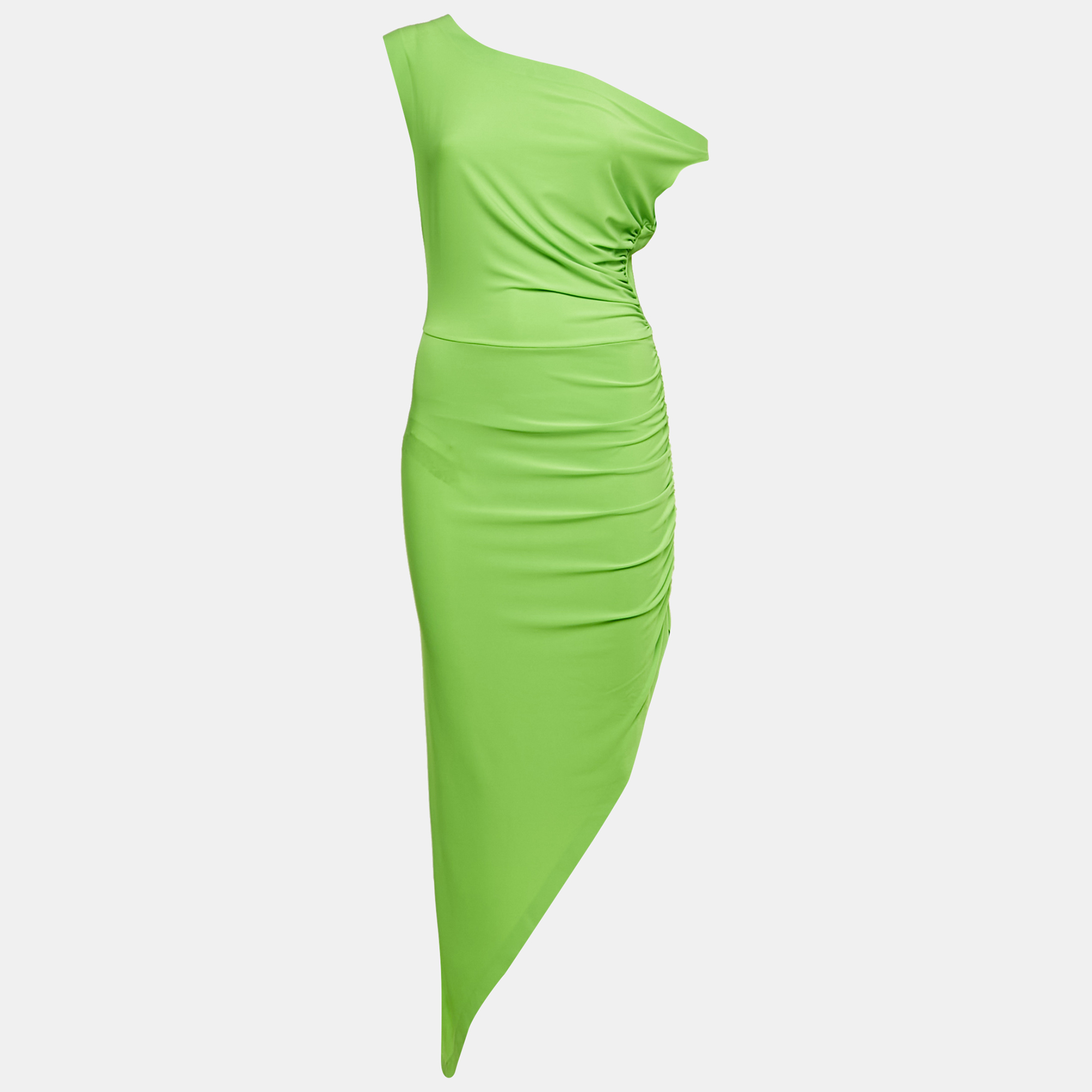 

Norma Kamali Neon Green Jersey Ruched One-Should Dress M