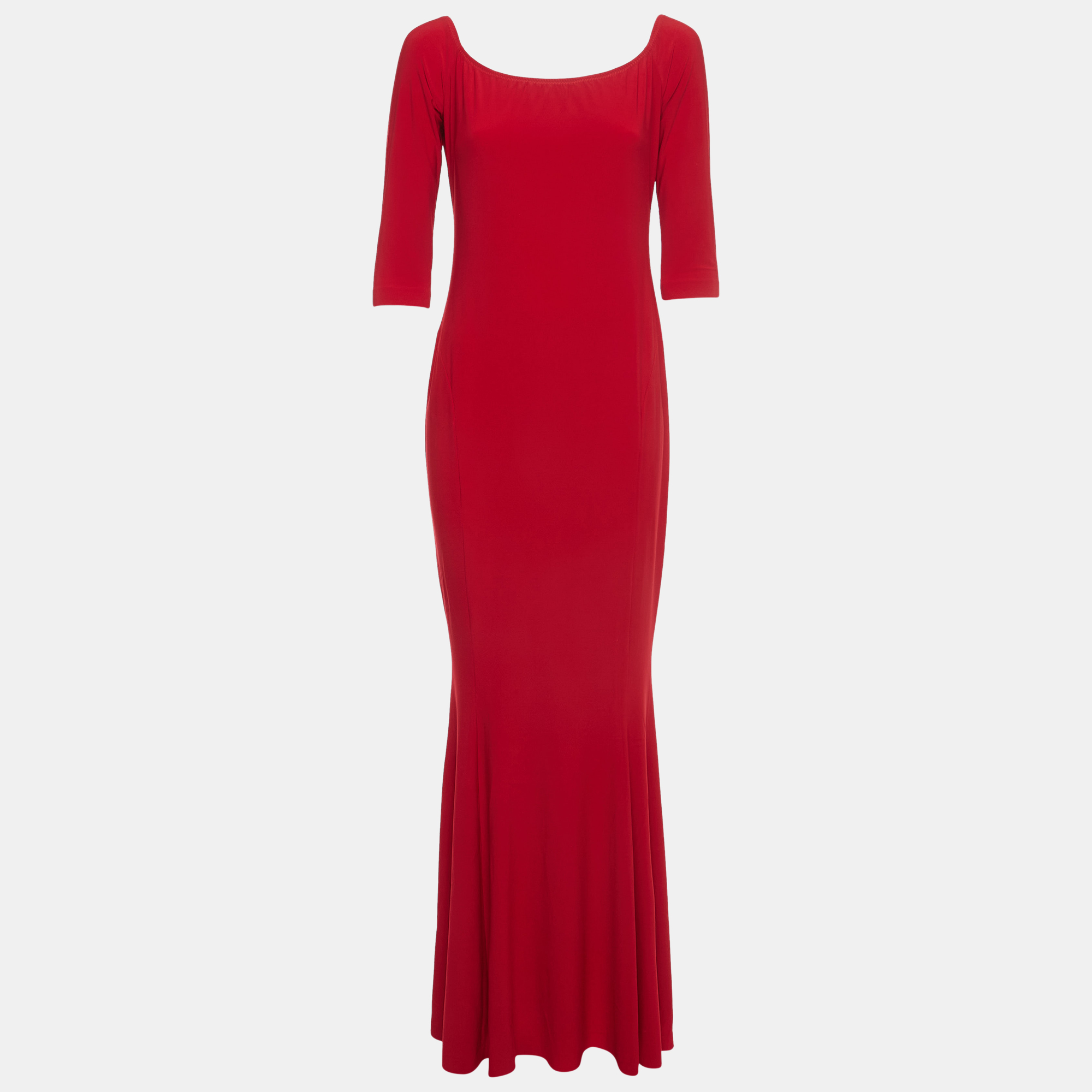 Pre-owned Norma Kamali Red Jersey Off-shoulder Fishtail Gown L