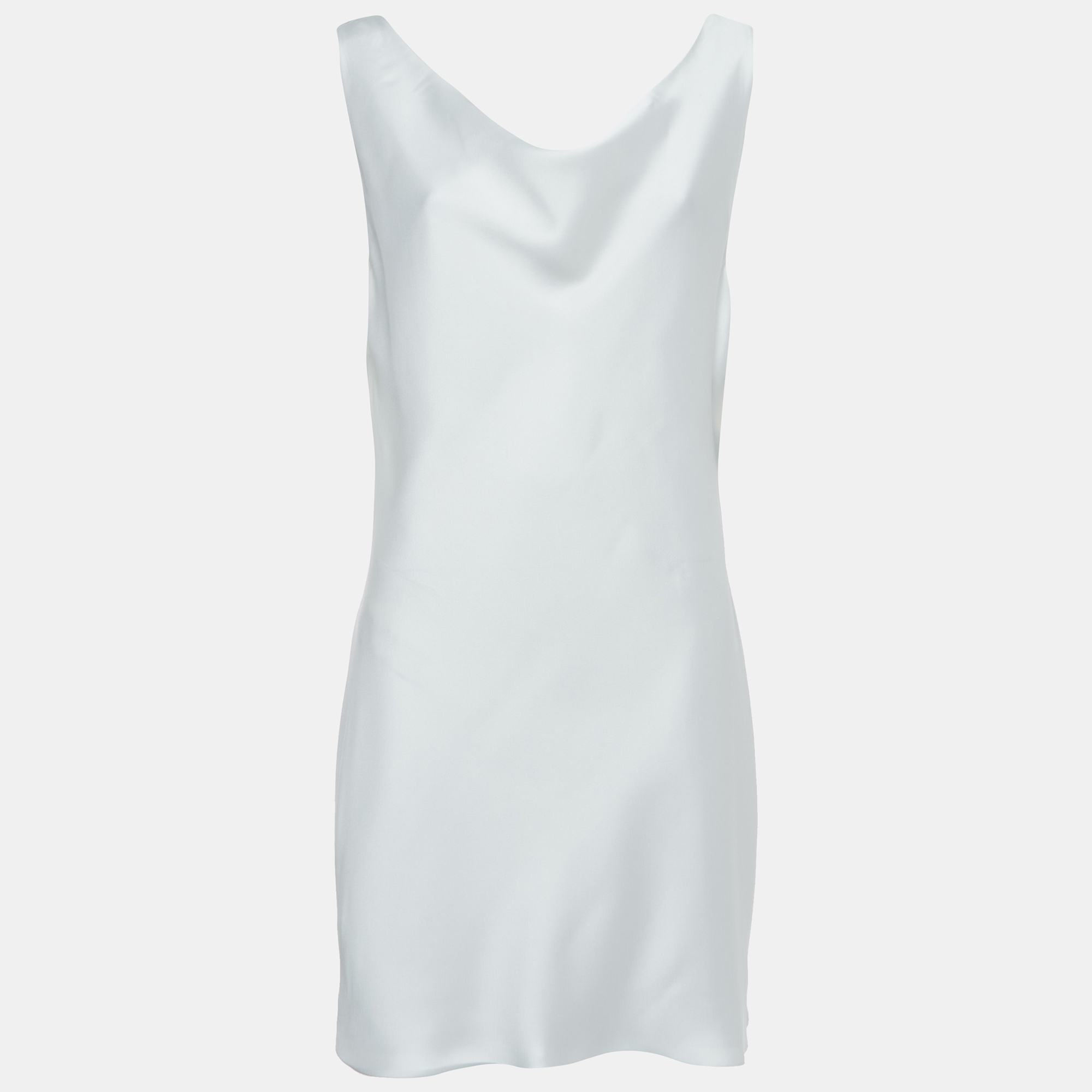 Pre-owned Norma Kamali White Satin Cowl Neck Mini Dress L