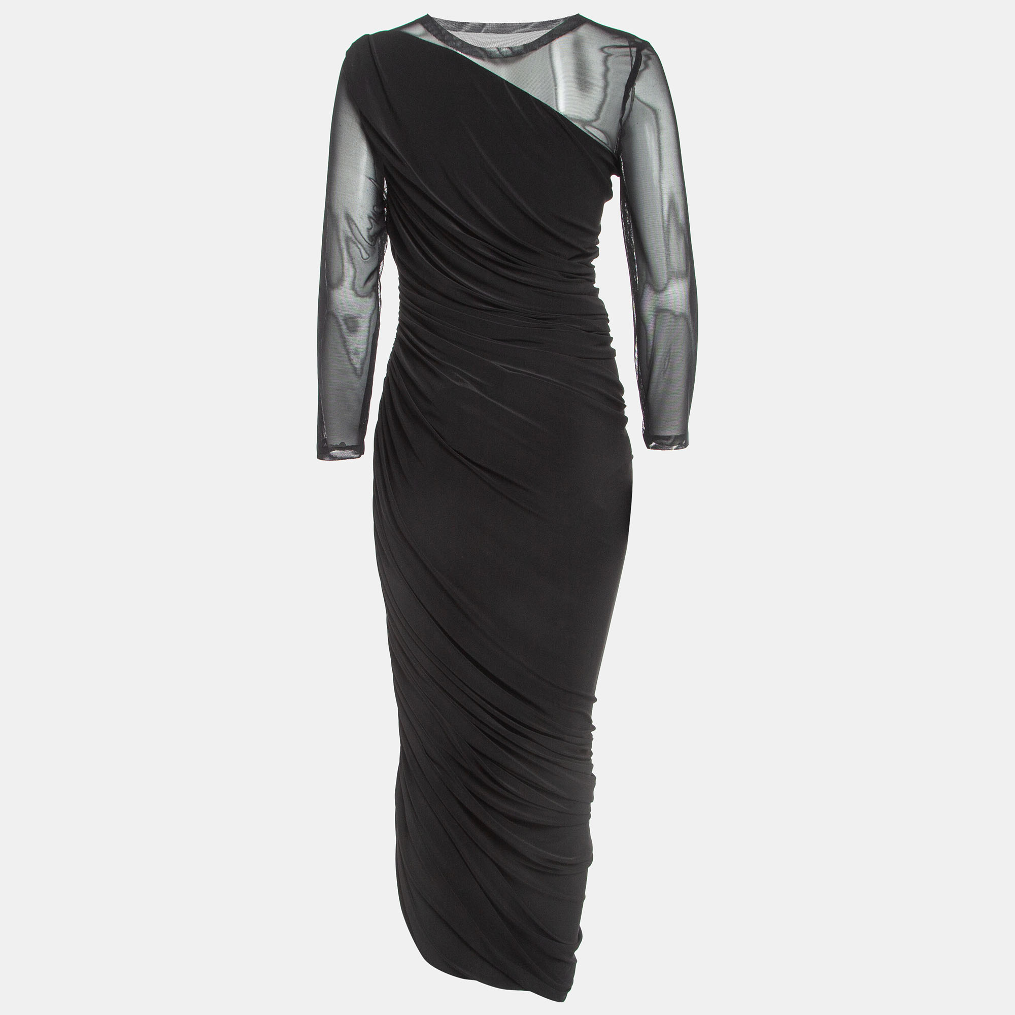

Norma Kamali Black Lycra/Mesh Shirred Detail Diana Gown