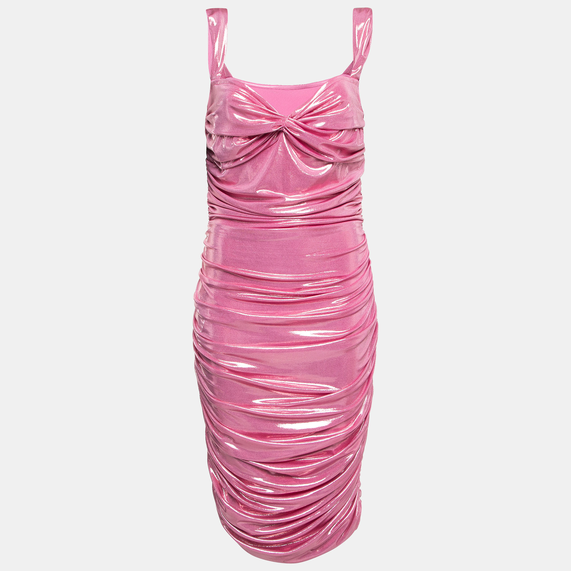 

Norma Kamali Pink Lame Walter Wing Sleeves Mini Dress
