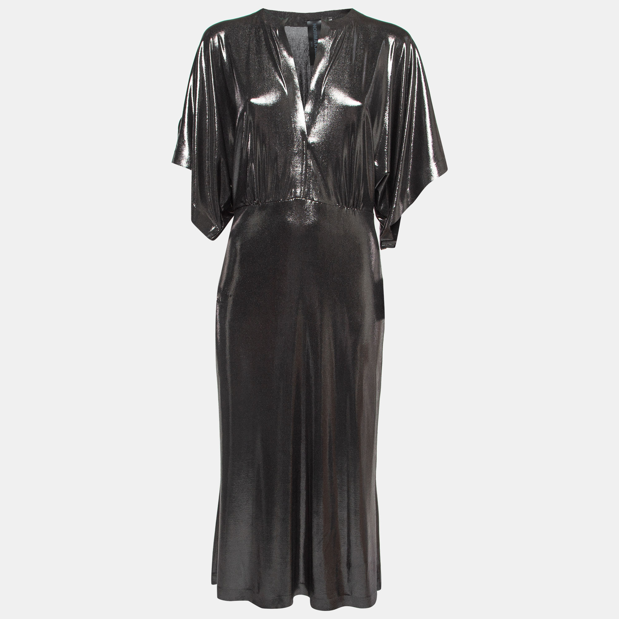 

Norma Kamali Black Lame Fabric Obie Midi Dress, Metallic
