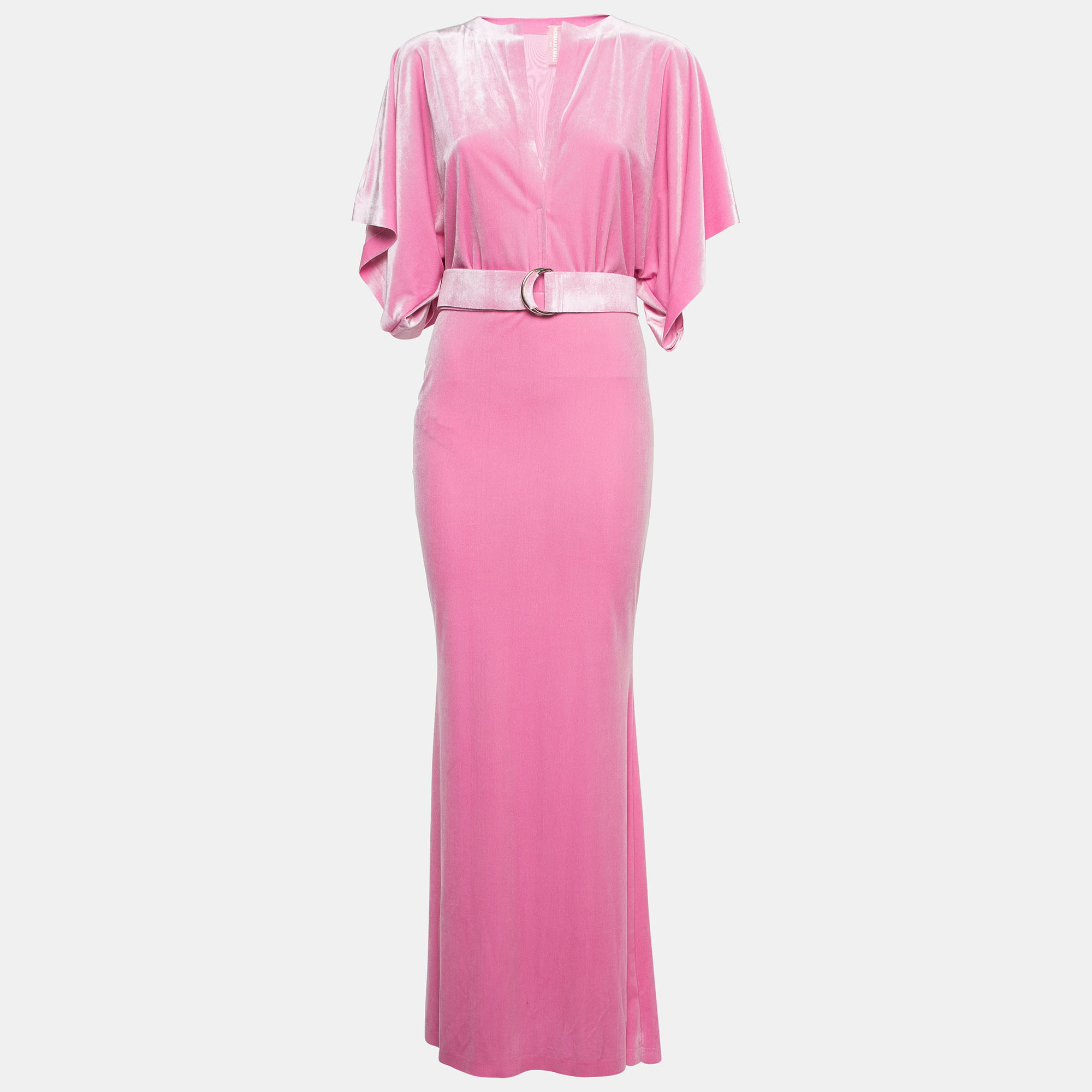 

Norma Kamali Candy Pink Velvet Belted Obie Gown