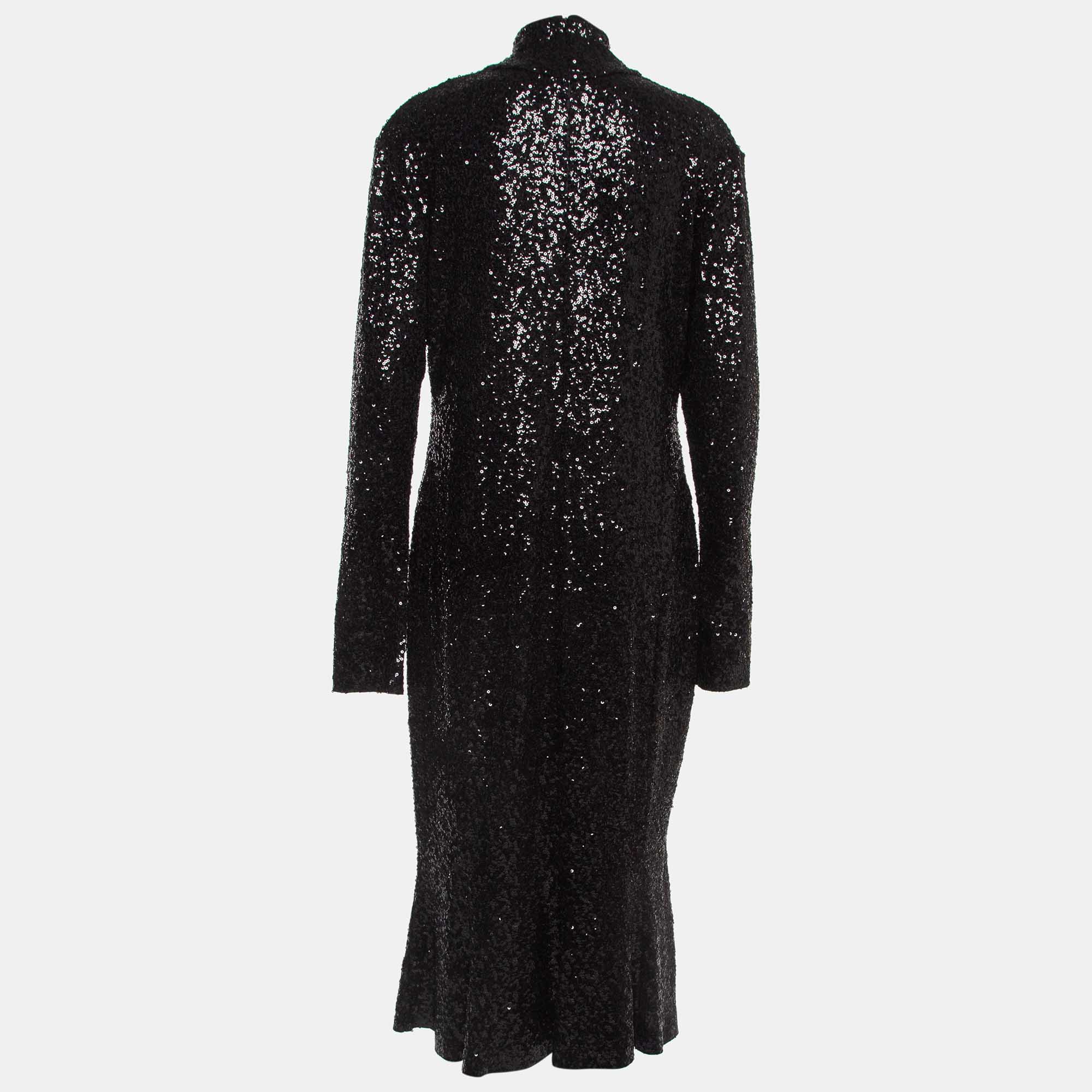 

Norma Kamali Black Sequin Detail Fishtail Midi Dress