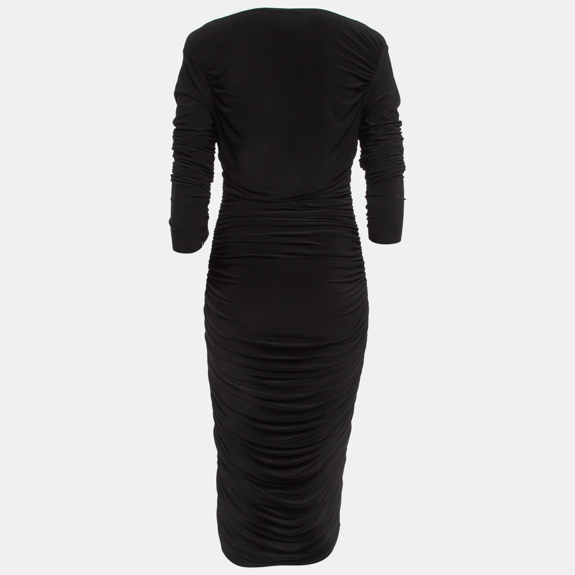 

Norma Kamali Black Lycra Shirred Side Detail Tara Midi Dress