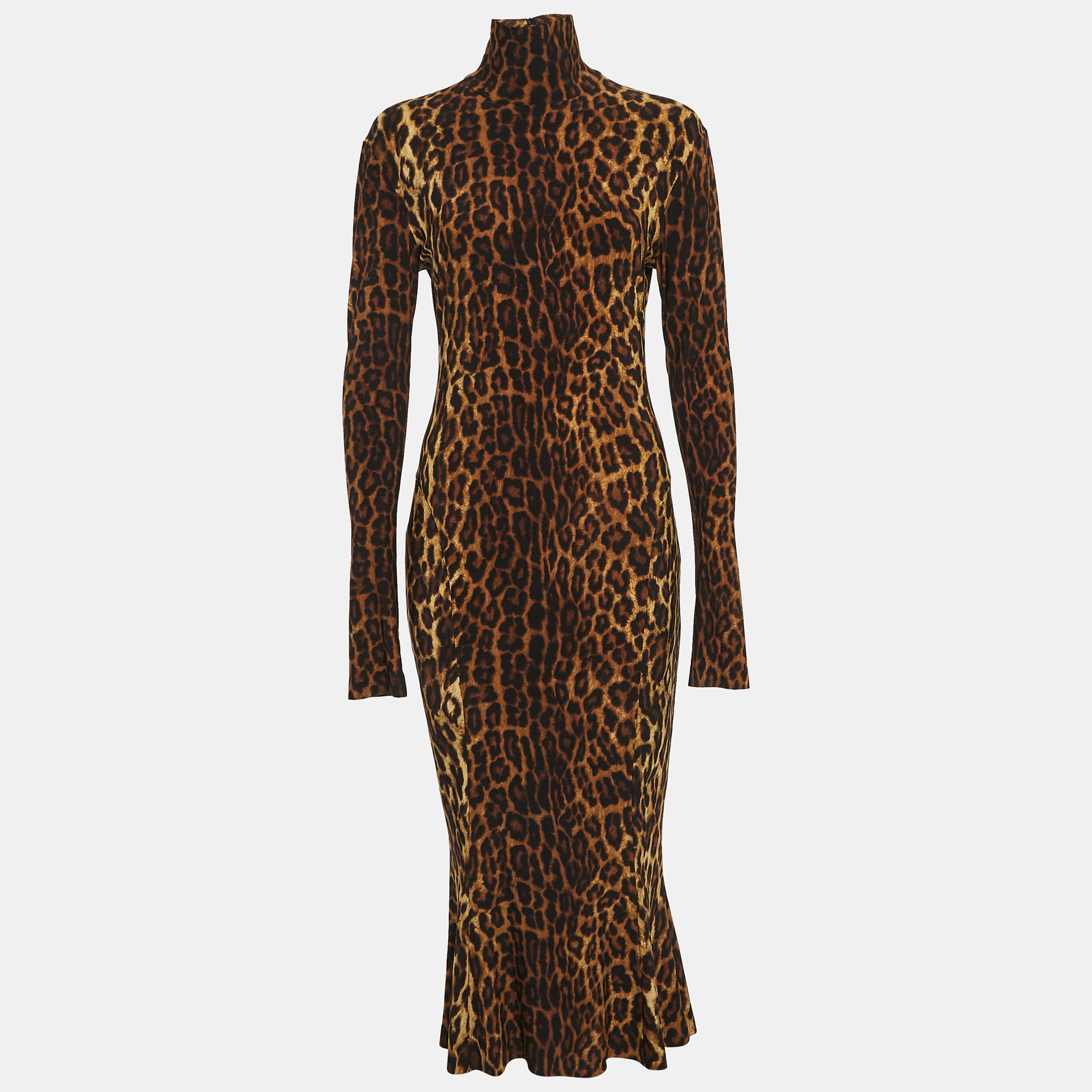 

Norma Kamali Brown Leopard Jersey Midi Fishtail Dress M