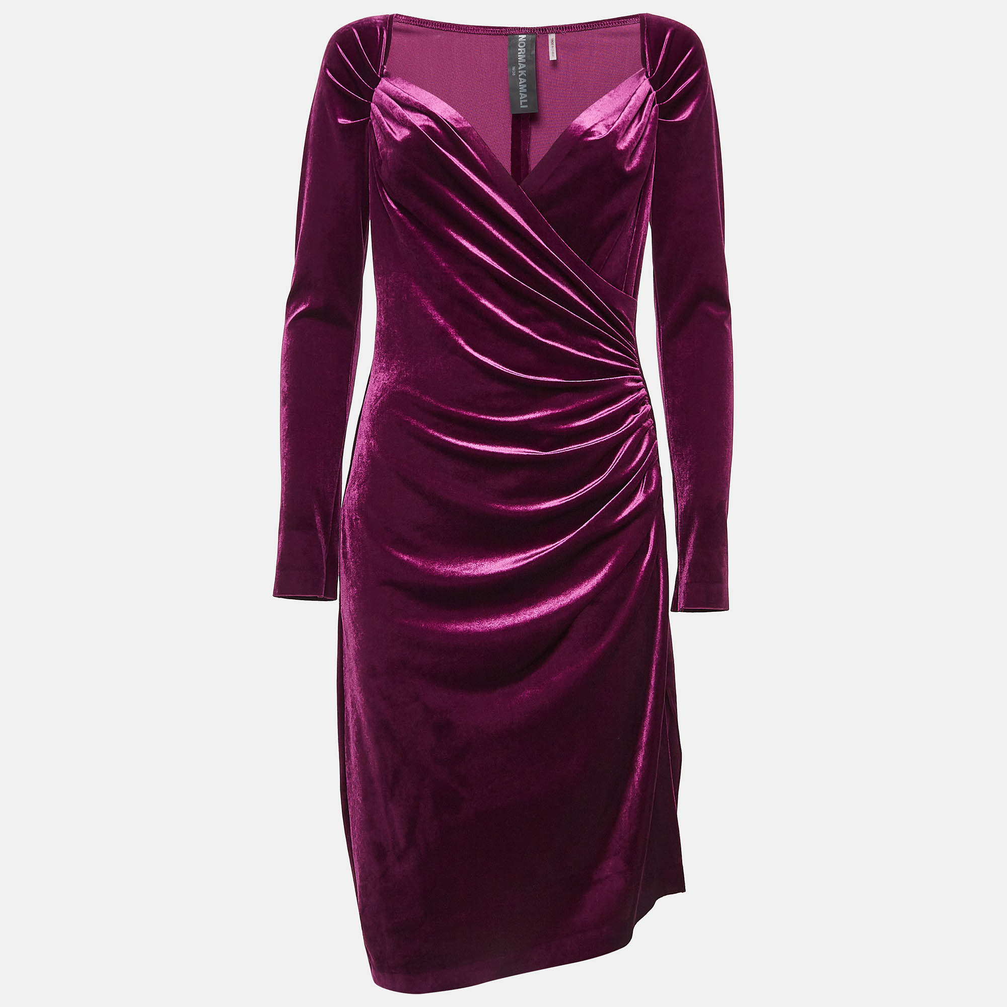 

Norma Kamali Purple Stretch Velvet Ruche Detail Short Dress M