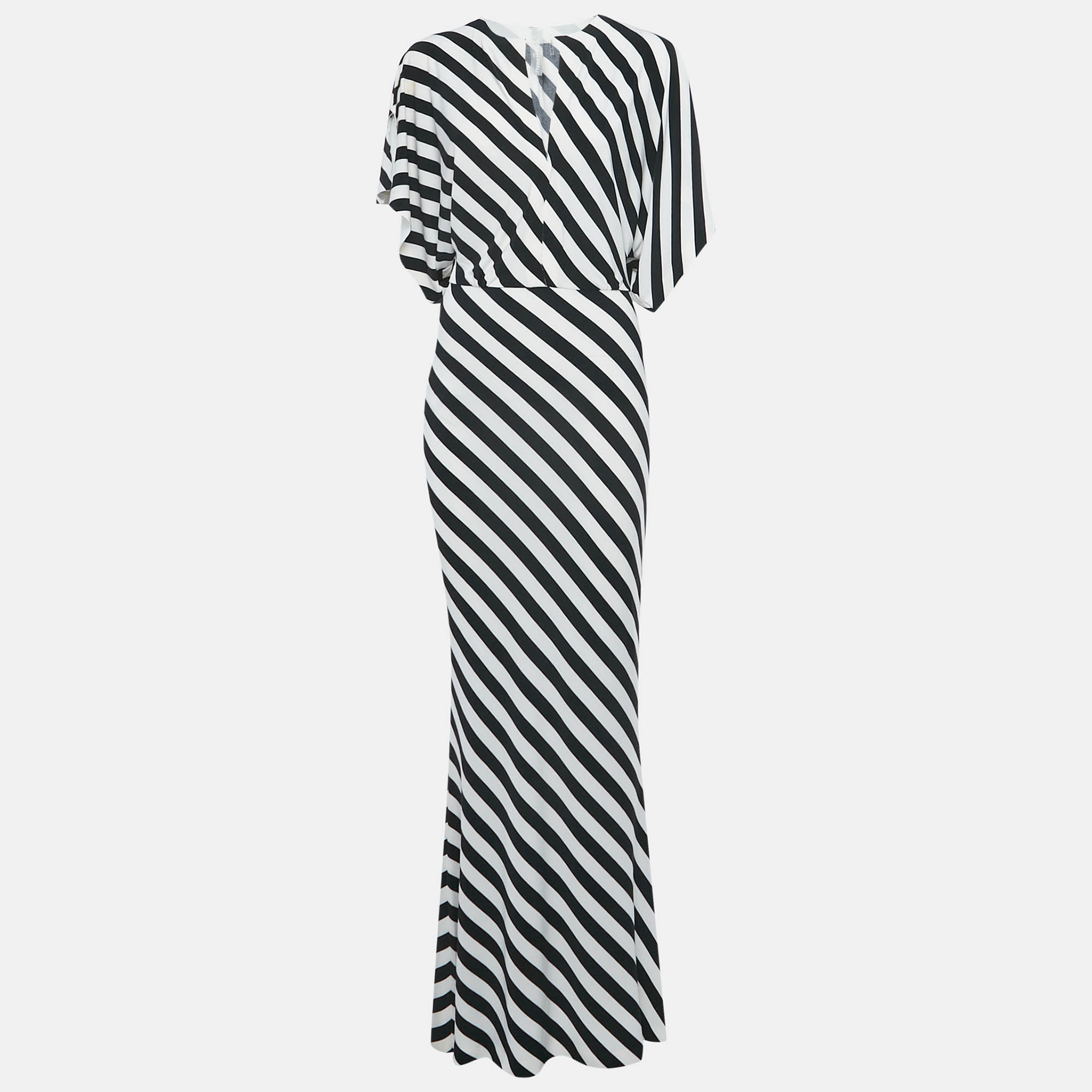 

Norma Kamali Black/White Stripe Print Jersey Long Dress XS