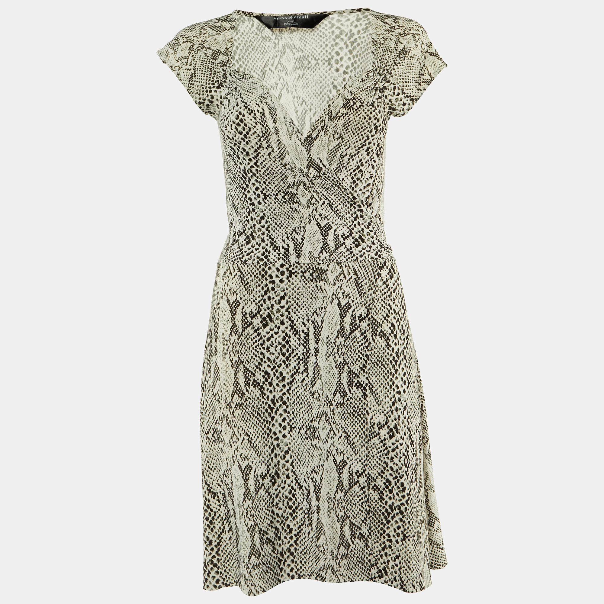 

Norma Kamali Pale Grey Snake Print Jersey Wrap Dress M