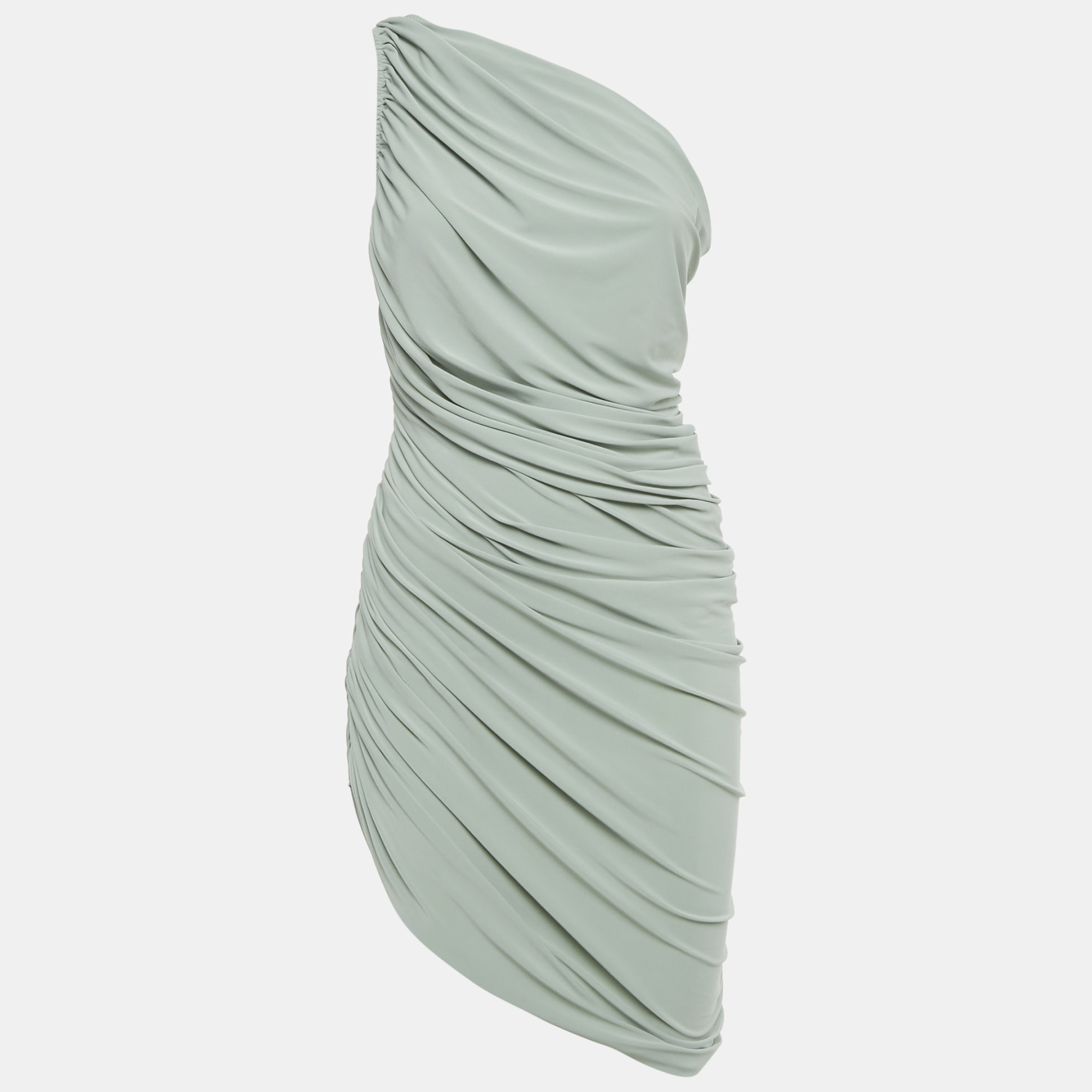Norma Kamali Sage Green Jersey Ruched One-Should Diana Dress M