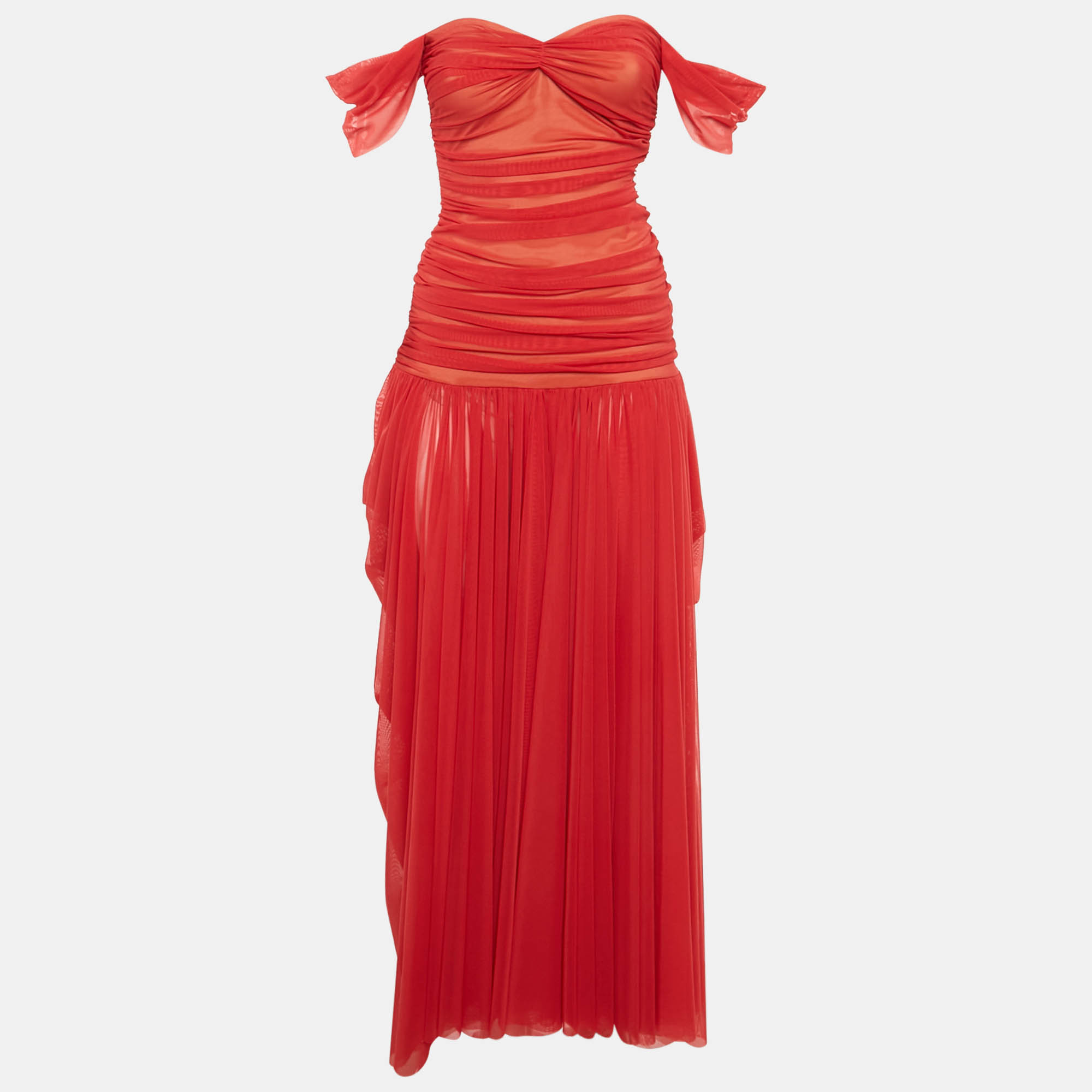 

Norma Kamali Red Stretch Mesh Knit Ruched Gown S